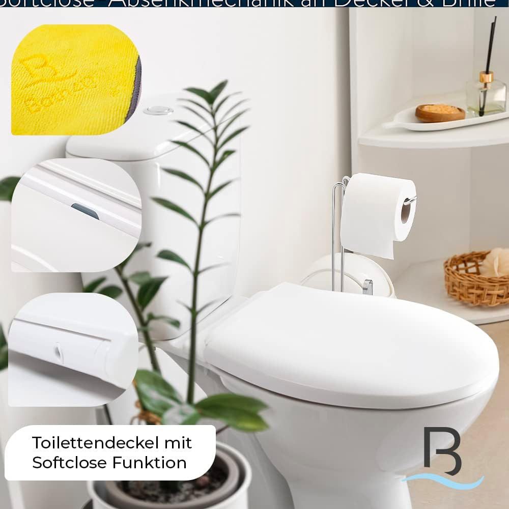 Bath4U WC-Sitz WC Sitz 37x46 cm Weiß aus Urea-Duroplast Absenkautomatik bis 150kg, Farbecht & Pflegeleicht Inkl. Montagezubehör & Mikrofasertuch Set – Bild 3 von 5