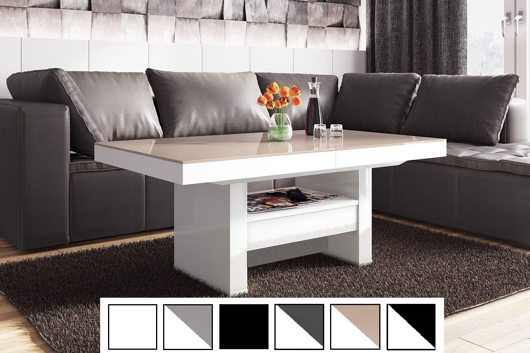designimpex Couchtisch Design HLU-111 Cappuccino Weiß günstig online kaufen