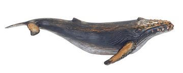 MichaelNoll Dekofigur Wal Walfisch Fisch Dekofigur Statue Skulptur Polyresin Blau Modern - Maritime Deko für Wohnung in Holz-Optik - Dekoration für Wohnzimmer, Schlafzimmer oder Badezimmer - 60x14,25x38,25 cm