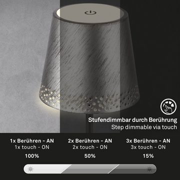 Briloner Leuchten Außen-Tischleuchte 7438214, LED fest verbaut, Warmweiß, mit Akku, höhenverstellbar, USB-C, warmweiß, IP44, schwarz-holz, 38 cm