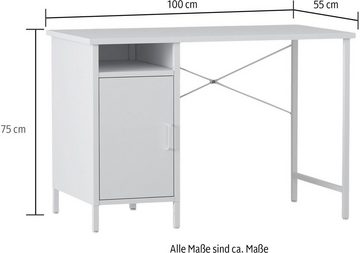Homexperts Schreibtisch Berlin, aus Stahl, 1 Tür und 1 offenes Regalfach, B55 x H75 x T100 cm
