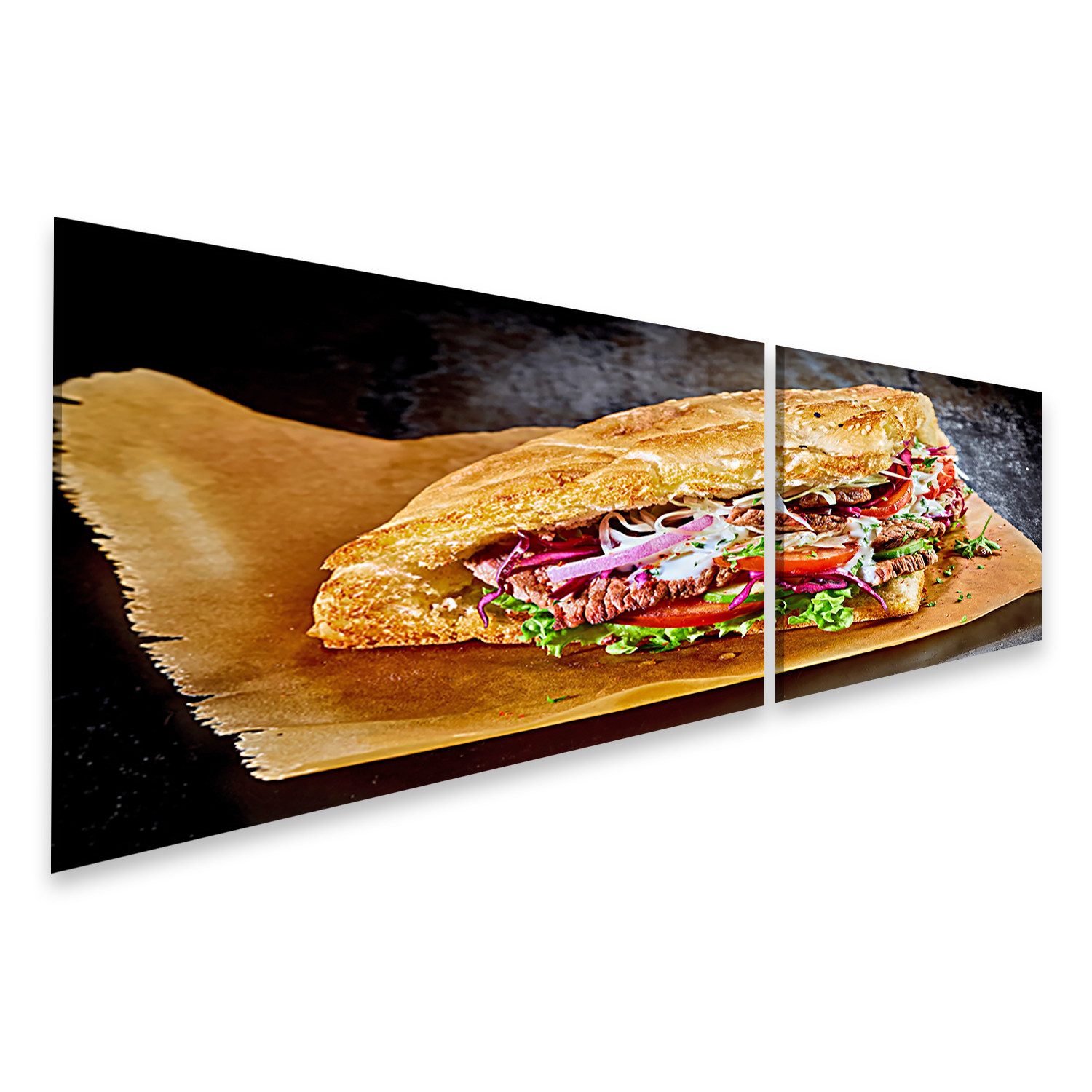 islandburner Leinwandbild Türkischer Döner Goldenes Getoastetes Fladenbrot Gefüllt Rot Bilder