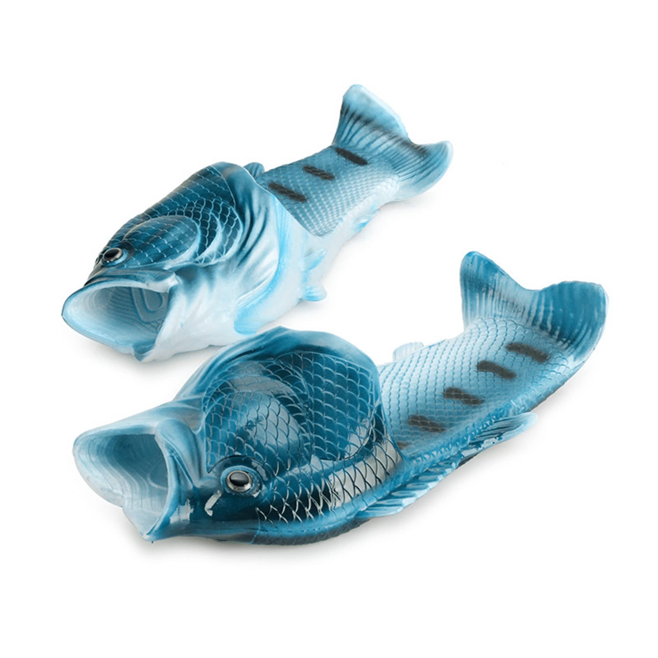 MST Fisch Sandalen, Schlappen, Strandschuhe, Geschenk für Angler Hausschuh Blau