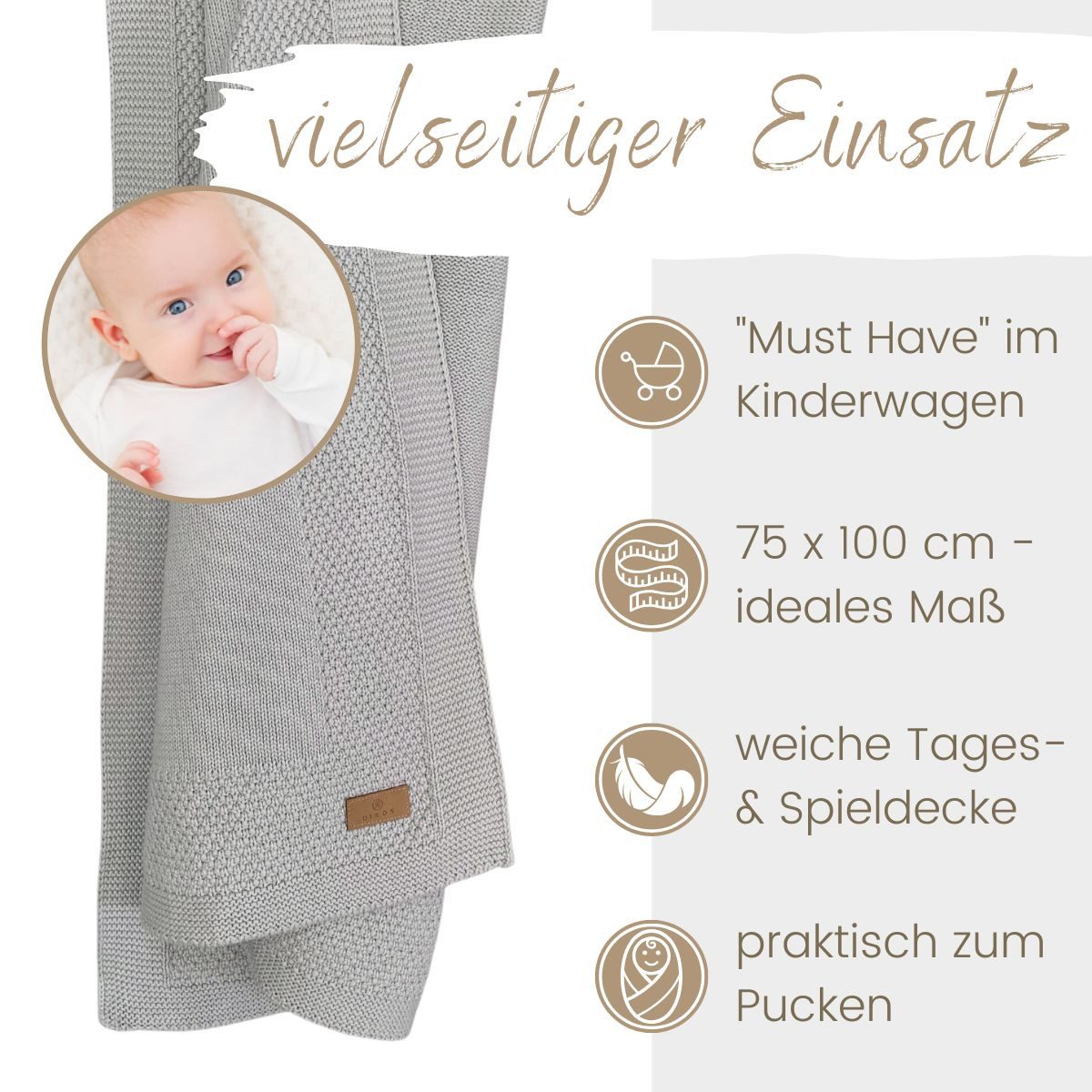 Babydecke DIKOS® Kuscheldecke Bordüre *100%* Bio Baumwolle, Geschenk zur Geburt, DIKOS, Strickdecke 75×100, Baby Erstausstattung Neugeborene, Babygeschenk – Bild 5 von 5