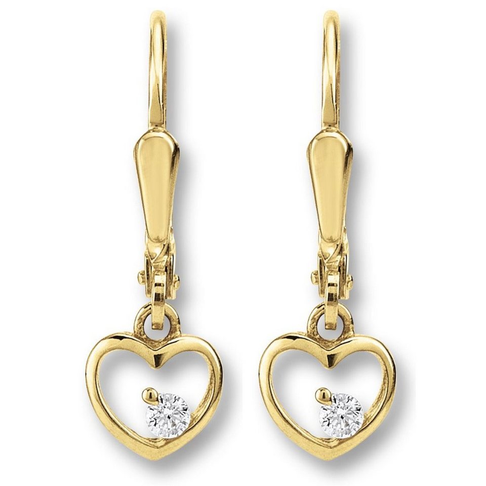 ONE ELEMENT Paar Ohrhänger Zirkonia Herz Ohrringe Ohrhänger aus 333 Gelbgold,  Damen Gold Schmuck Herz, Verschluss : Brisur