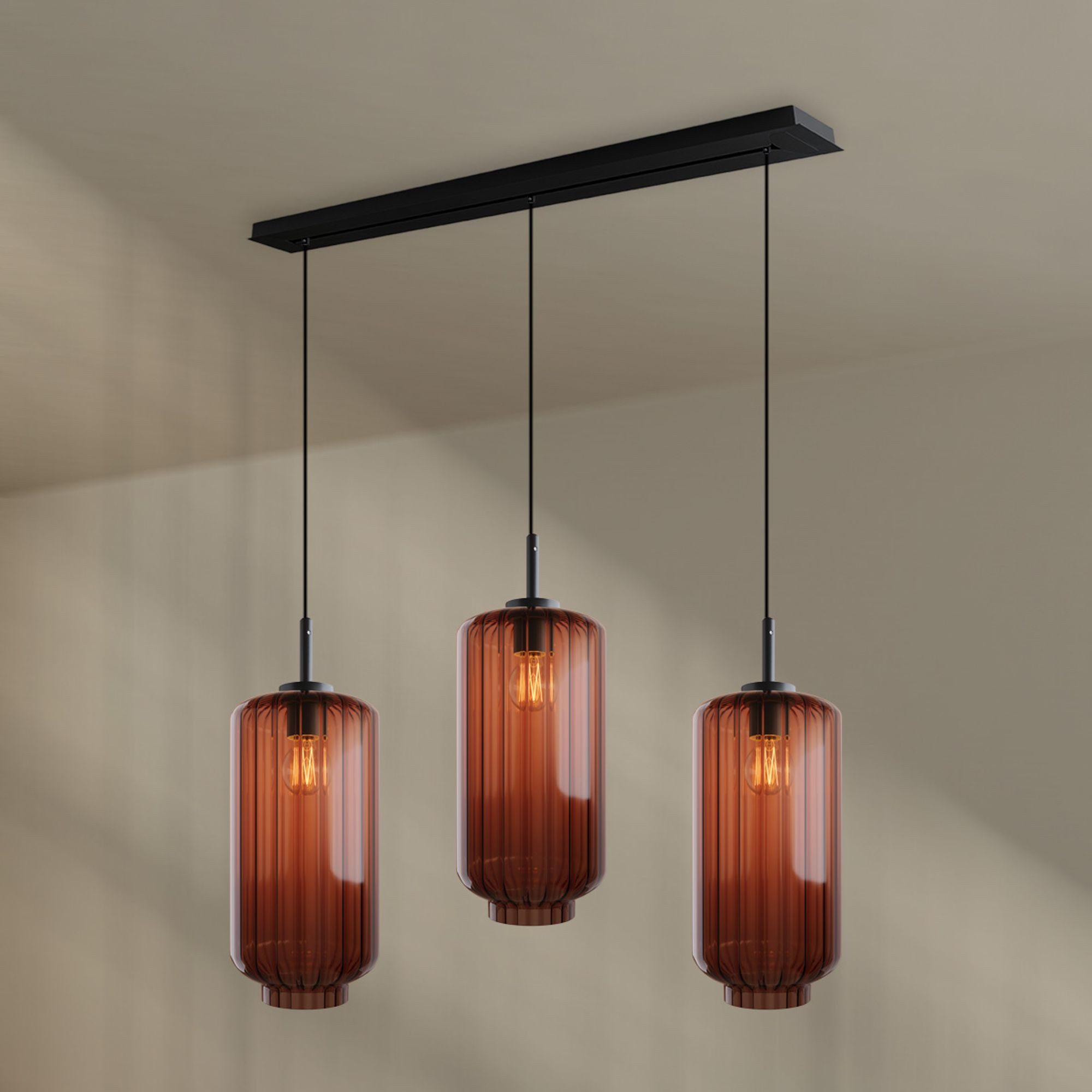 s.luce Pendelleuchte Velo Esstisch-Pendelleuchte 3-flg 120cm Ø 18cm Braun