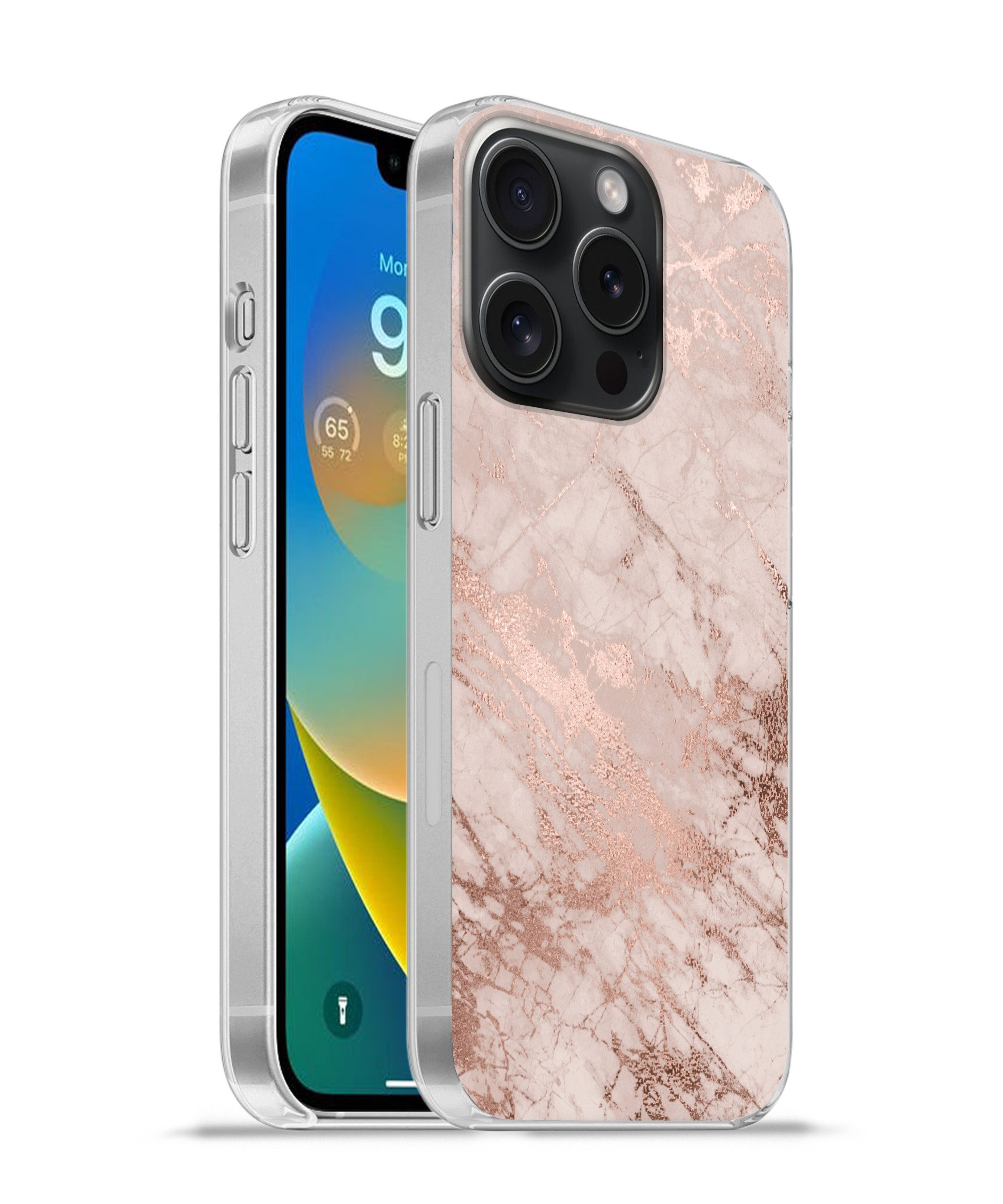MuchoWow Handyhülle für Apple iPhone 15 Pro Marmor - Rosa - Luxus - Marmoroptik - Glitzer, Smartphone-Bumper, Print, Handy Schutzhülle Dünn