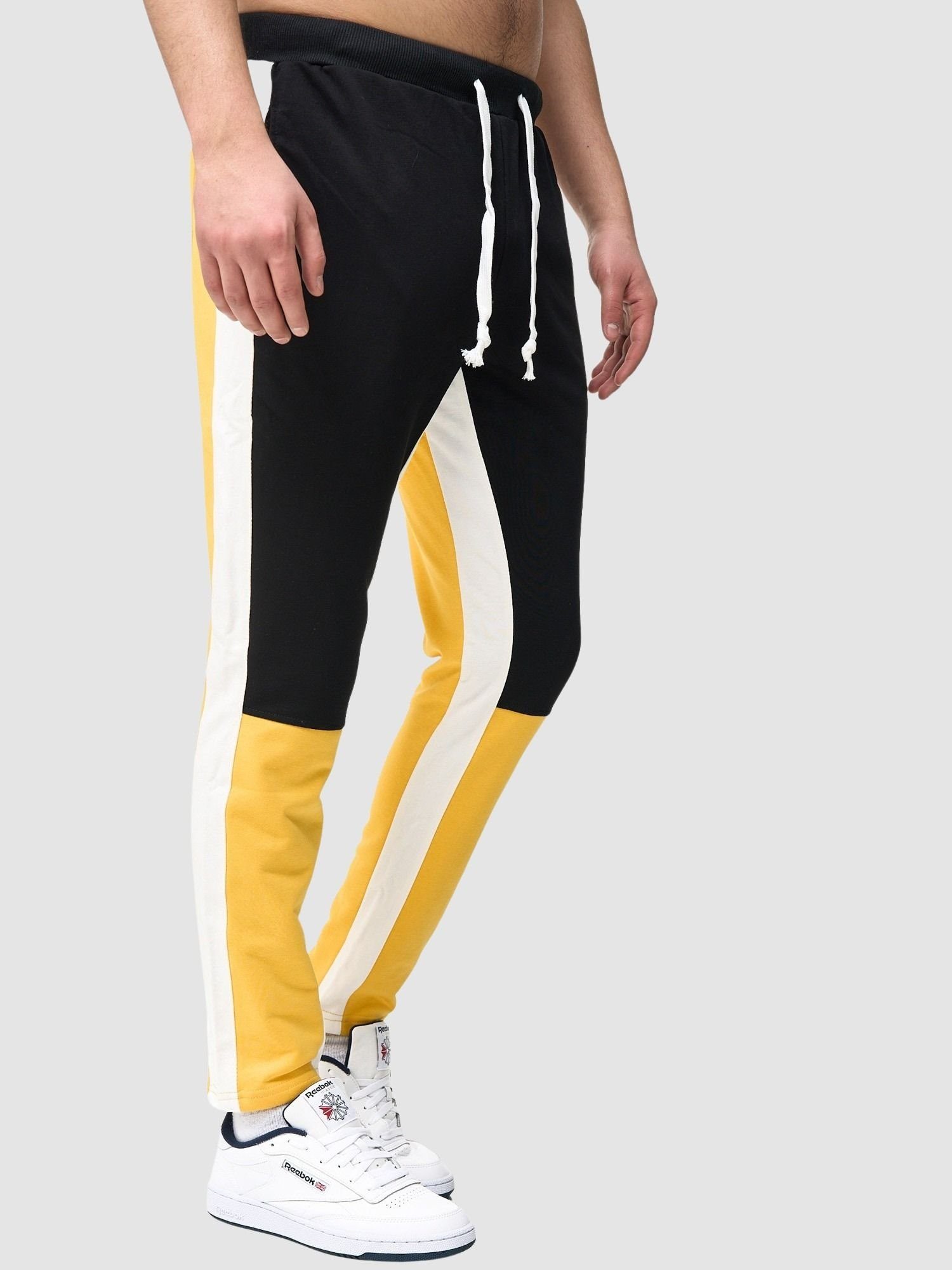 John Kayna (Sporthose Freizeit 1-tlg) Fitness Stripe Jogginghose Sport Trainingshose Gelb Casual Sweatpants, Jogginghose Sweatpants hose Männer Herren Trainingshose