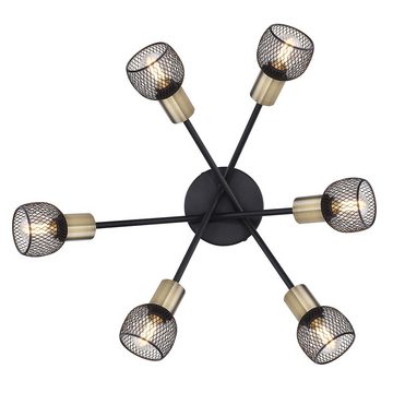 etc-shop LED Deckenspot, Leuchtmittel nicht inklusive, Deckenleuchte 6x E14 Wohnzimmerlampe Gitter Retro schwarz altmessing