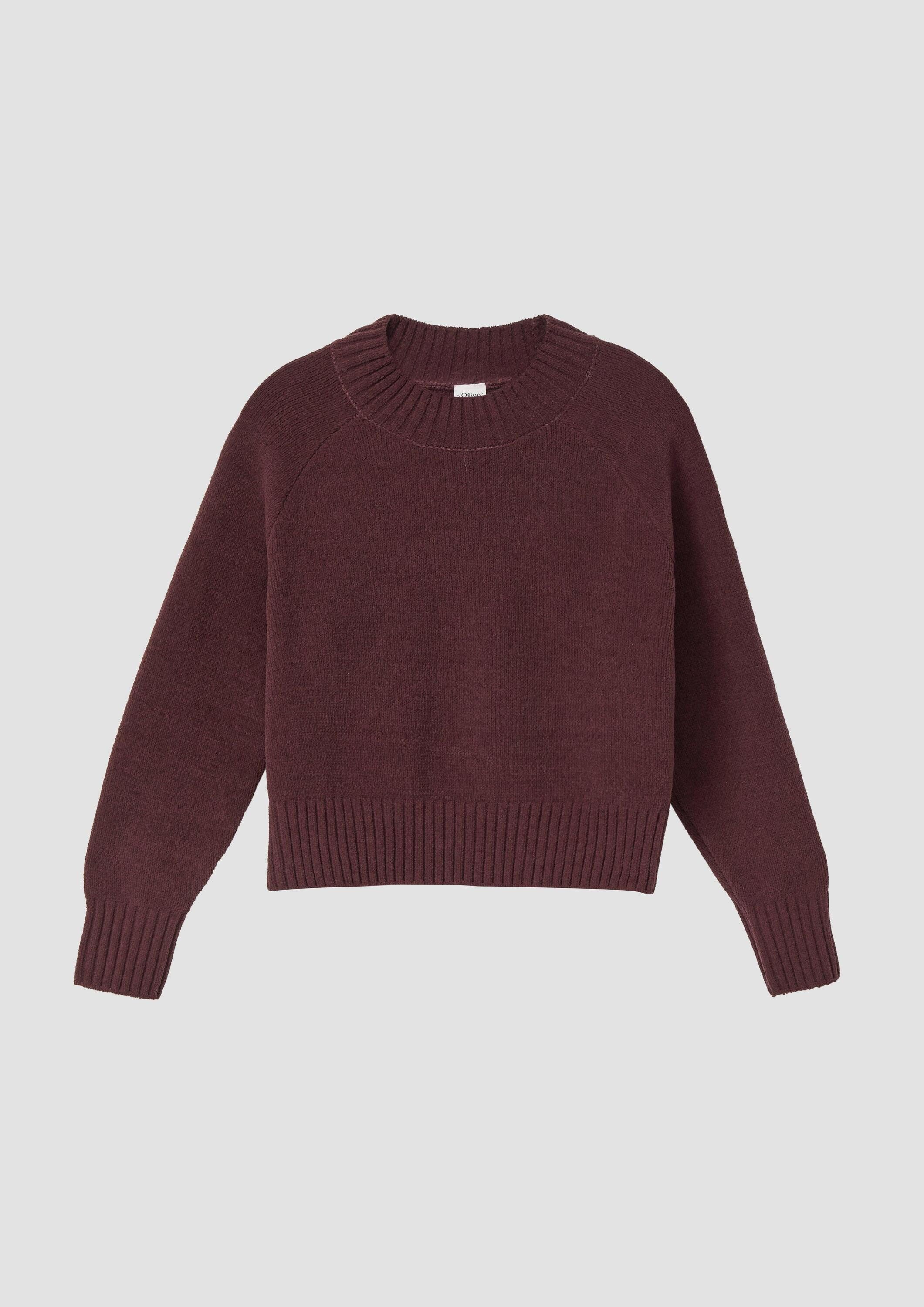 s.Oliver Longpullover Strickpullover Loose Fit Strickpullover mit Stehkragen aus Chenille-Garn