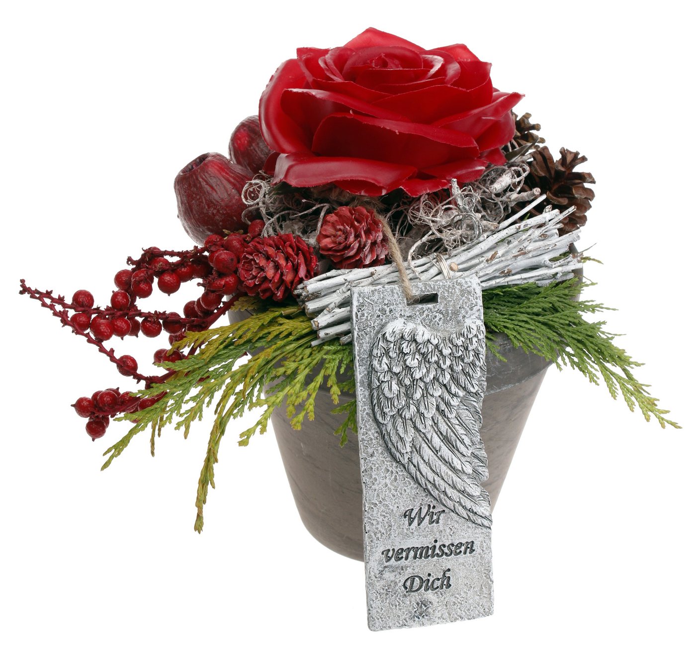 Gestecke Grabschmuck, CreaFlor Home, Höhe 20,5 cm, Handarbeit, natur, Rose, H: 20,5cm