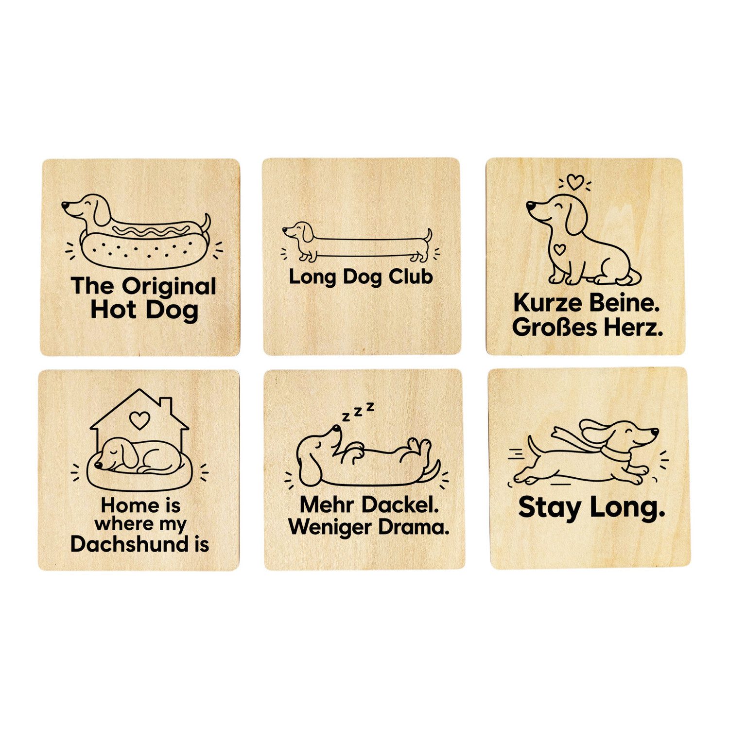 speecheese Glasuntersetzer 6er Set Untersetzer Holz Dackel lustigem Spruch Mit Spruch: The Hot