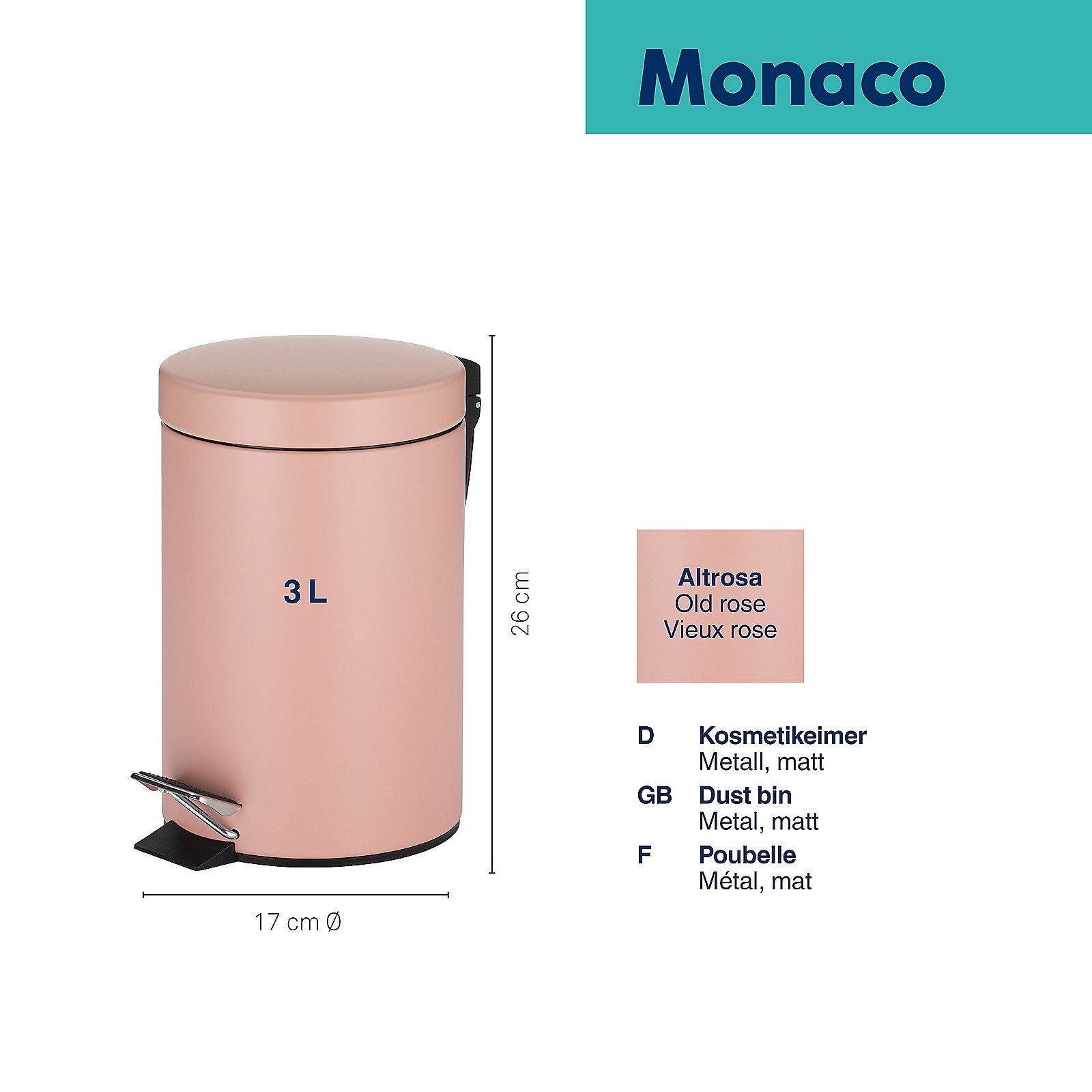 kela Kosmetikeimer Monaco, herausnehmbarer Inneneimer mit Tragegriff, 3 L