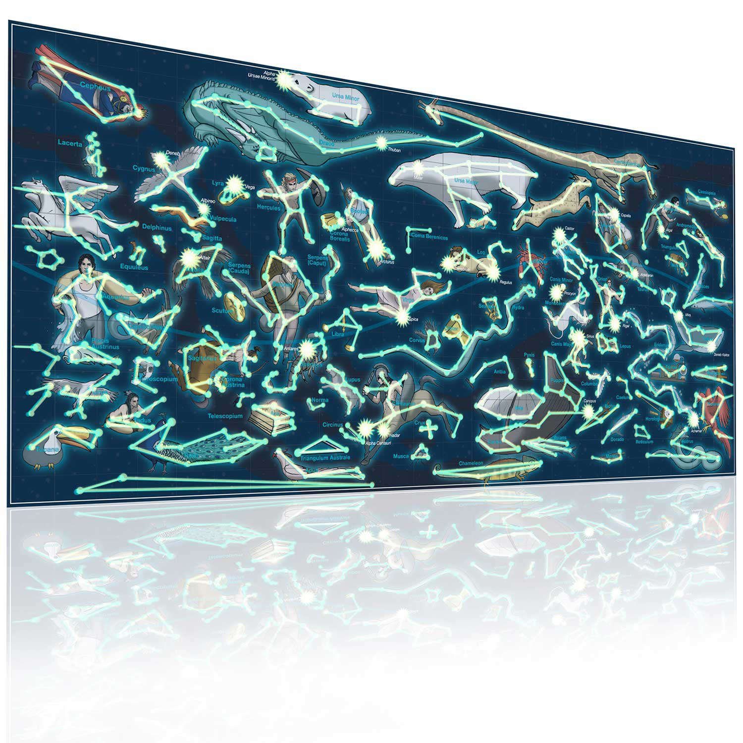 Goods+Gadgets Poster Leuchtendes Sternenhimmel Poster – XXL Glow in the Dark Sternenbild, Sternzeichen (Kunstdruck), XXL phosphoreszierende Galaxie 100 x 44 cm