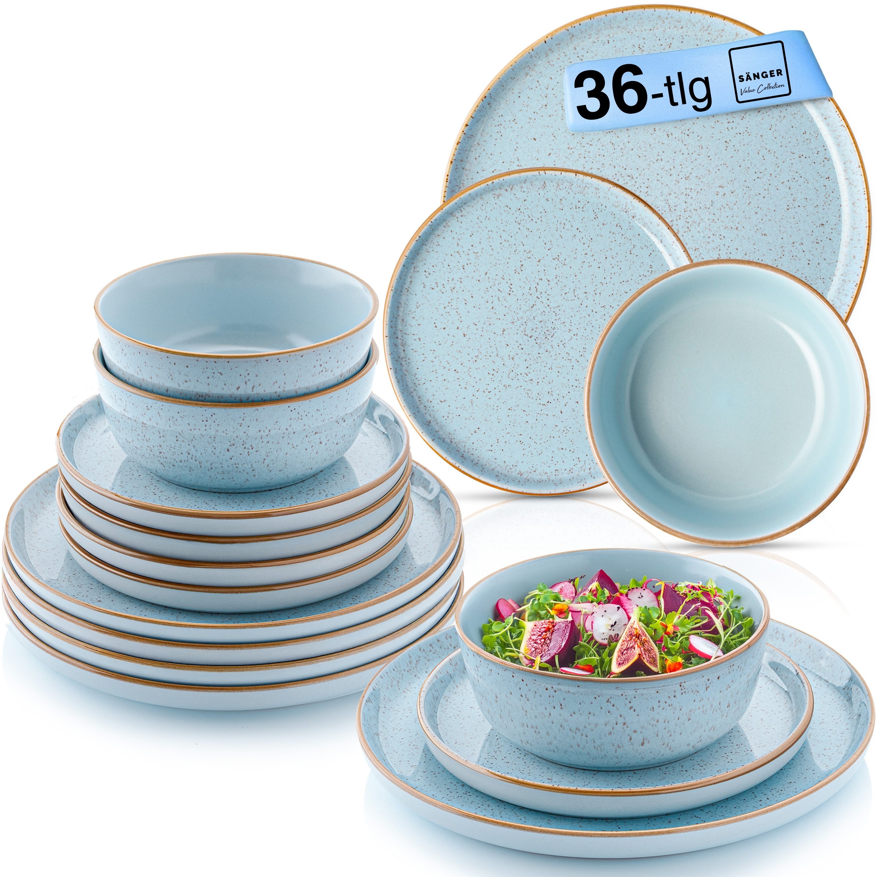 SÄNGER Tafelservice Rio Geschirrset (36-tlg), 12 Personen, Steingut, Handmade, Blau, Erweiterbar, VALUE COLLECTION