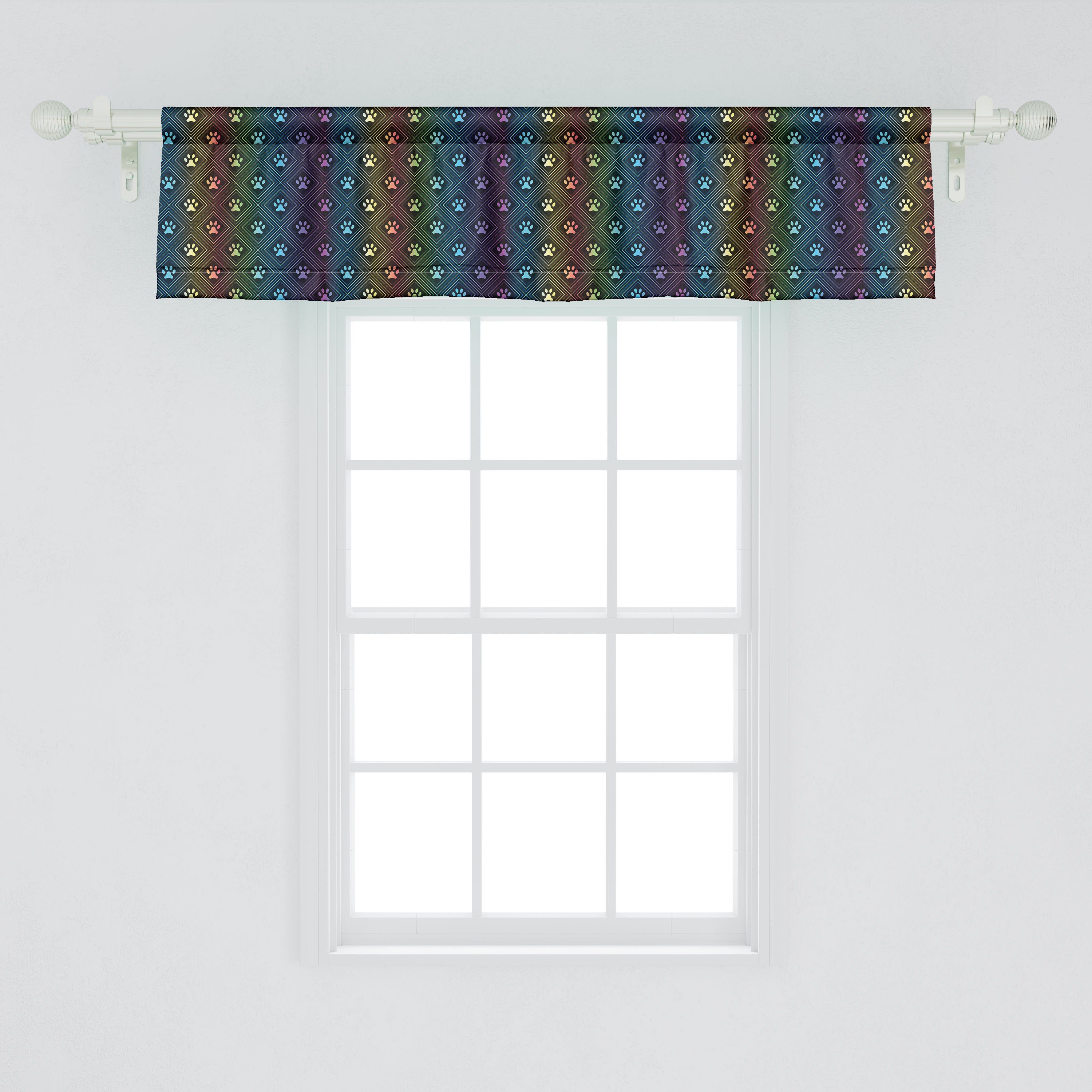 Scheibengardine Vorhang Volant für Küche Dekor Hundeliebhaber Abakuhaus, Microfaser, Schlafzimmer mit Stangentasche, Tatzen-Druck-Entwurf