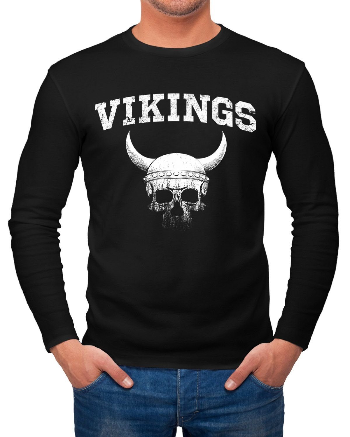 Longsleeve Herren Longsleeve Wikinger-Helm Skull Totenkopf Langarm-Shirt Fashion Streetstyle Neverless®
