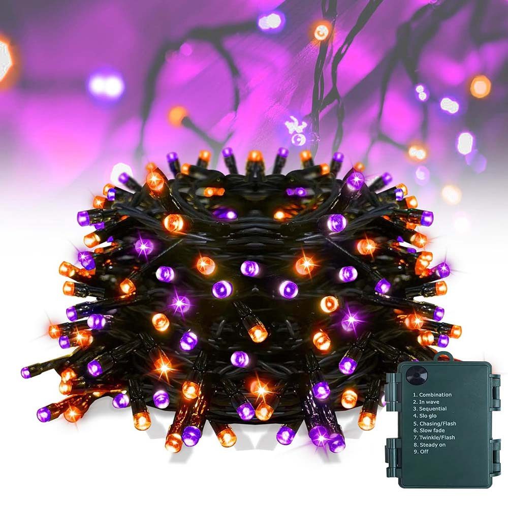 MUPOO LED-Lichterkette Halloween Lichterkette 5/10m,Weihnachtsdeko,Timer, Batteriebetrieben,50/100LEDs,mit 8 Beleuchtungsmodi,für Halloween