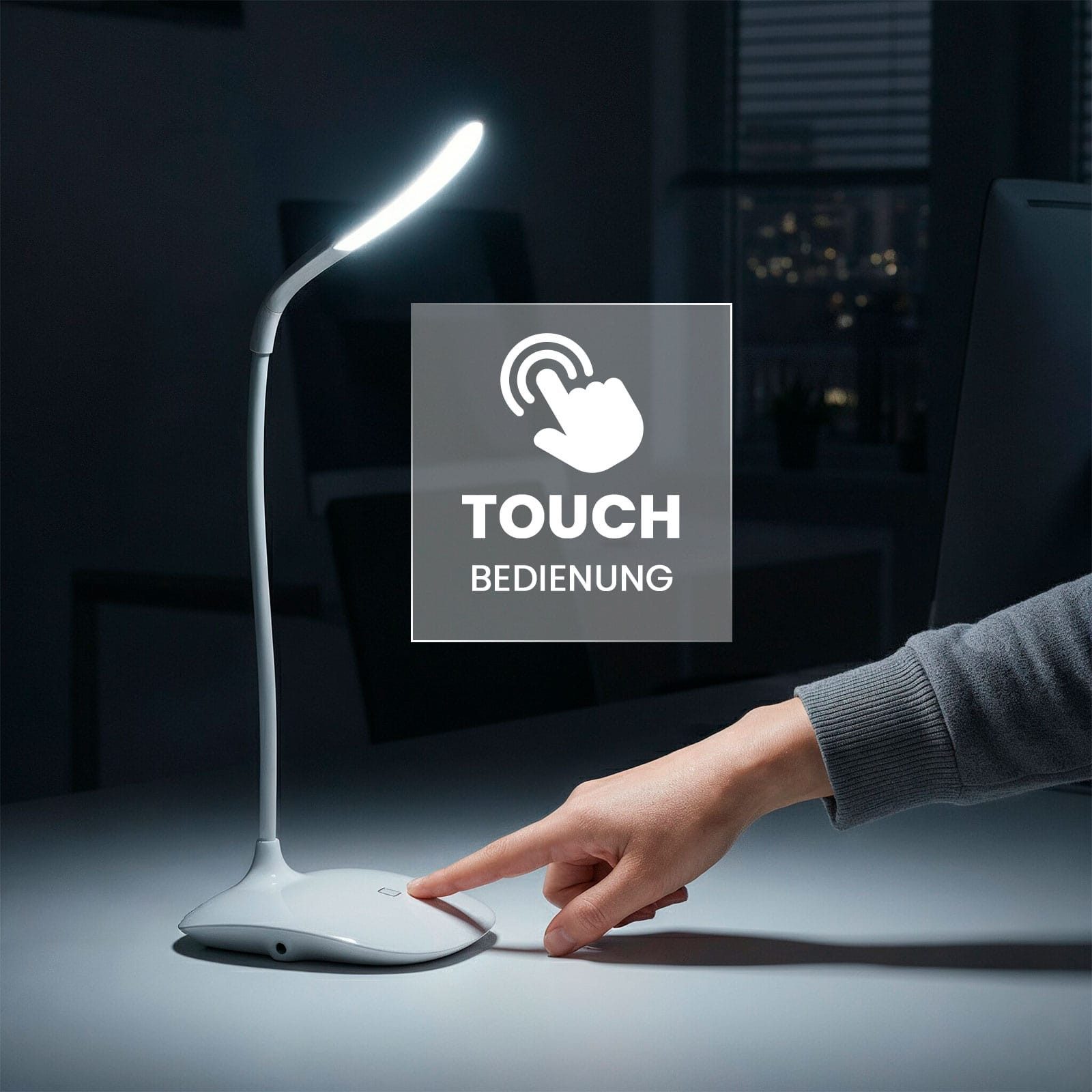 EAXUS LED Schreibtischlampe Tischleuchte flexibel biegbar, 3 Helligkeitsstufen, LED fest integriert, Batteriebetrieb oder USB – Bild 3 von 5