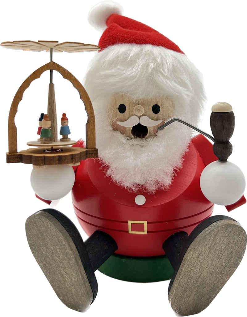 Richard Glaesser Räuchermännchen Santa mit Pyramide sitzend, Höhe 15cm, Handwerkskunst original Erzgebirge