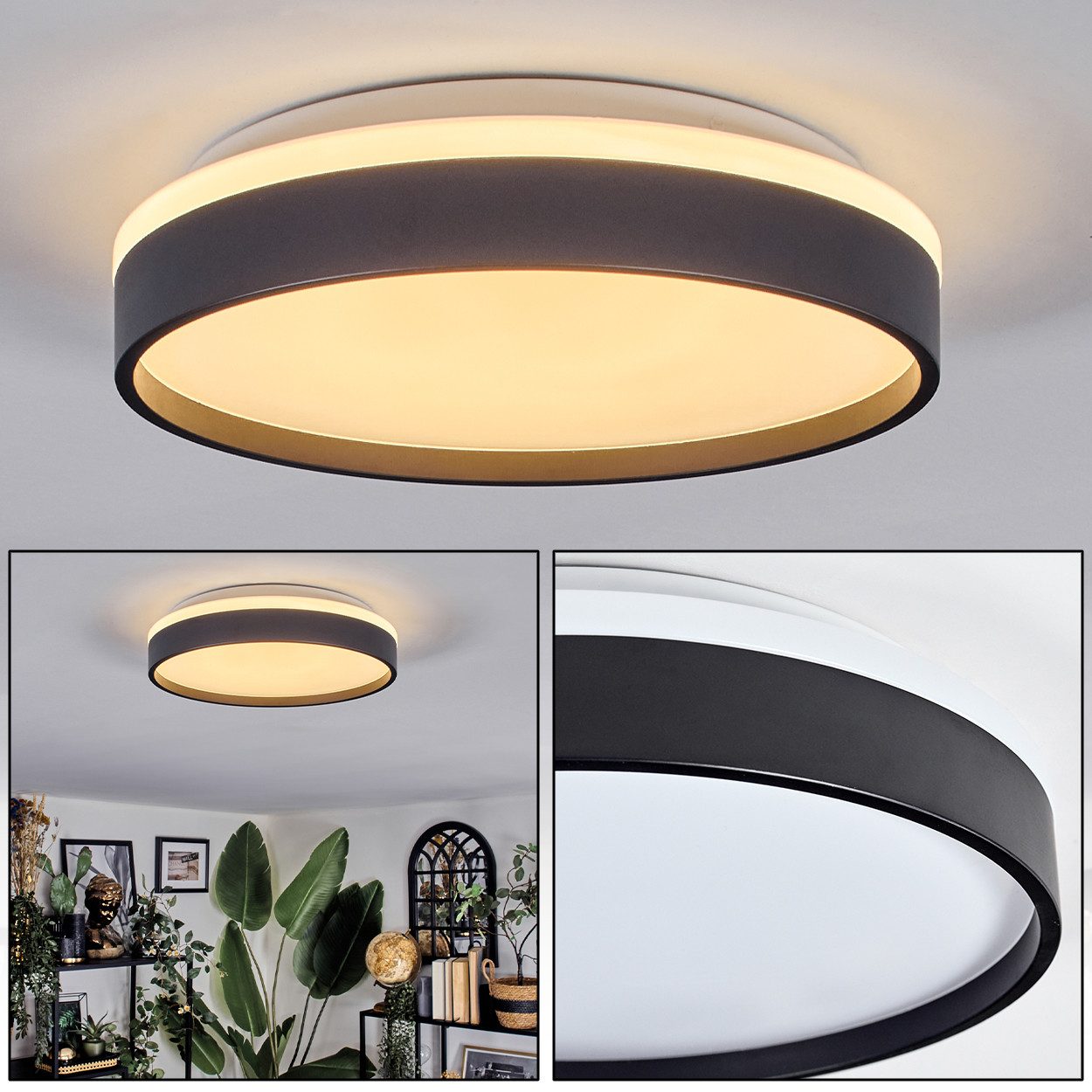 hofstein Deckenleuchte Deckenlampe aus Metall/Kunststoff in Schwarz/Weiß, ohne Leuchtmittel, 3000 Kelvin, Leuchte im modernen Design, (29,5cm), 16 W, 1700 Lumen, 3000 Kelvin