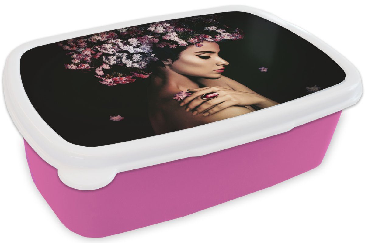 Rosa Blossom - Luxus, - Kunststoff Kinder, (2-tlg), Brotdose Snackbox, Lunchbox Brotbox für Erwachsene, - Mädchen, MuchoWow Kunststoff, Frau