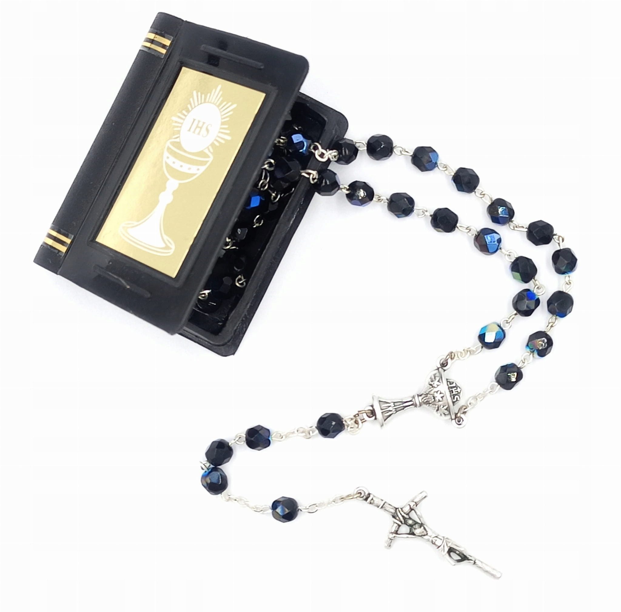 Festivalartikel Collier Erstkommunion Rosenkranz: Granat Kristall, Papstkreuz