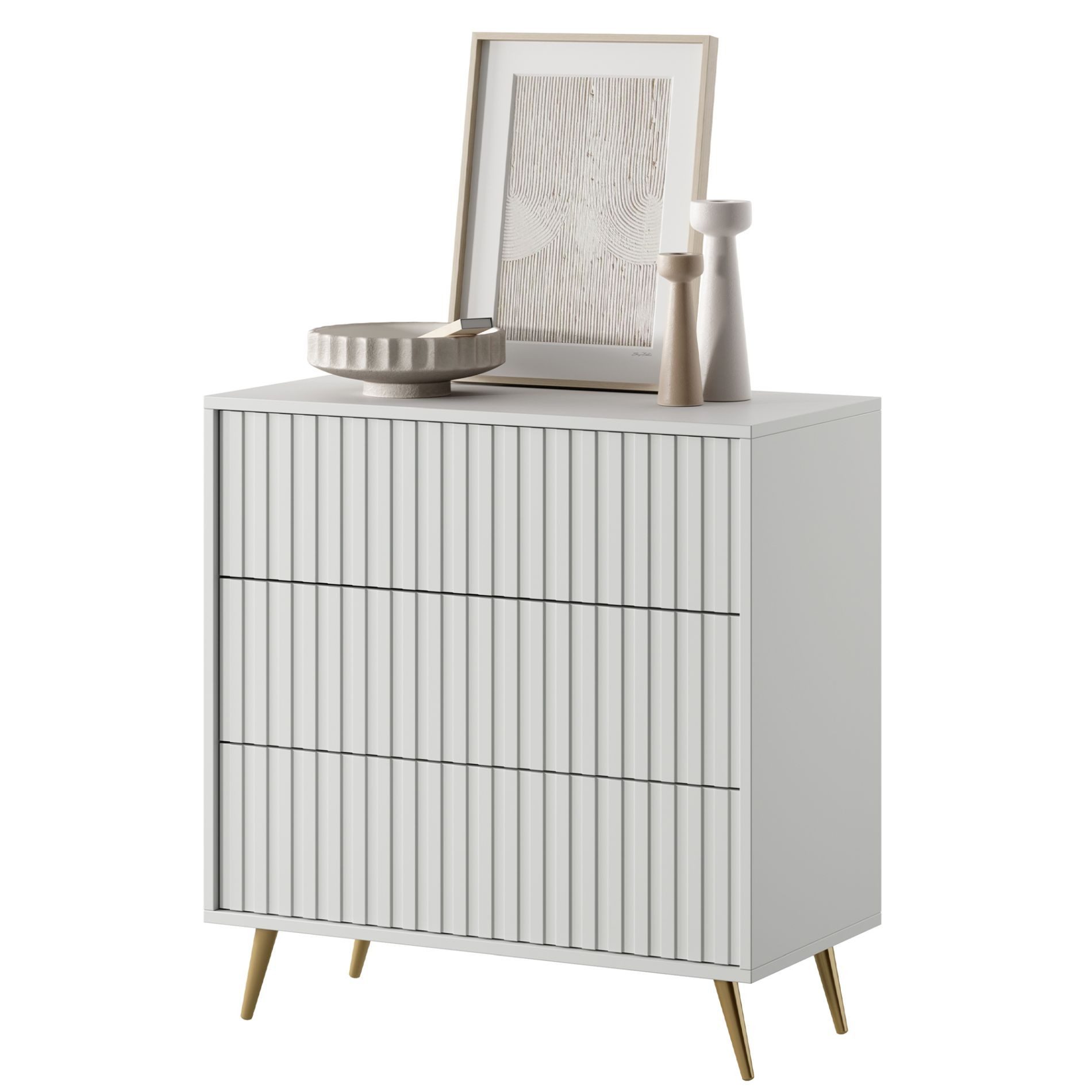 Selsey Kommode BELLO, Kommode mit Lamellenfront & Metallbeinen, mattes Design