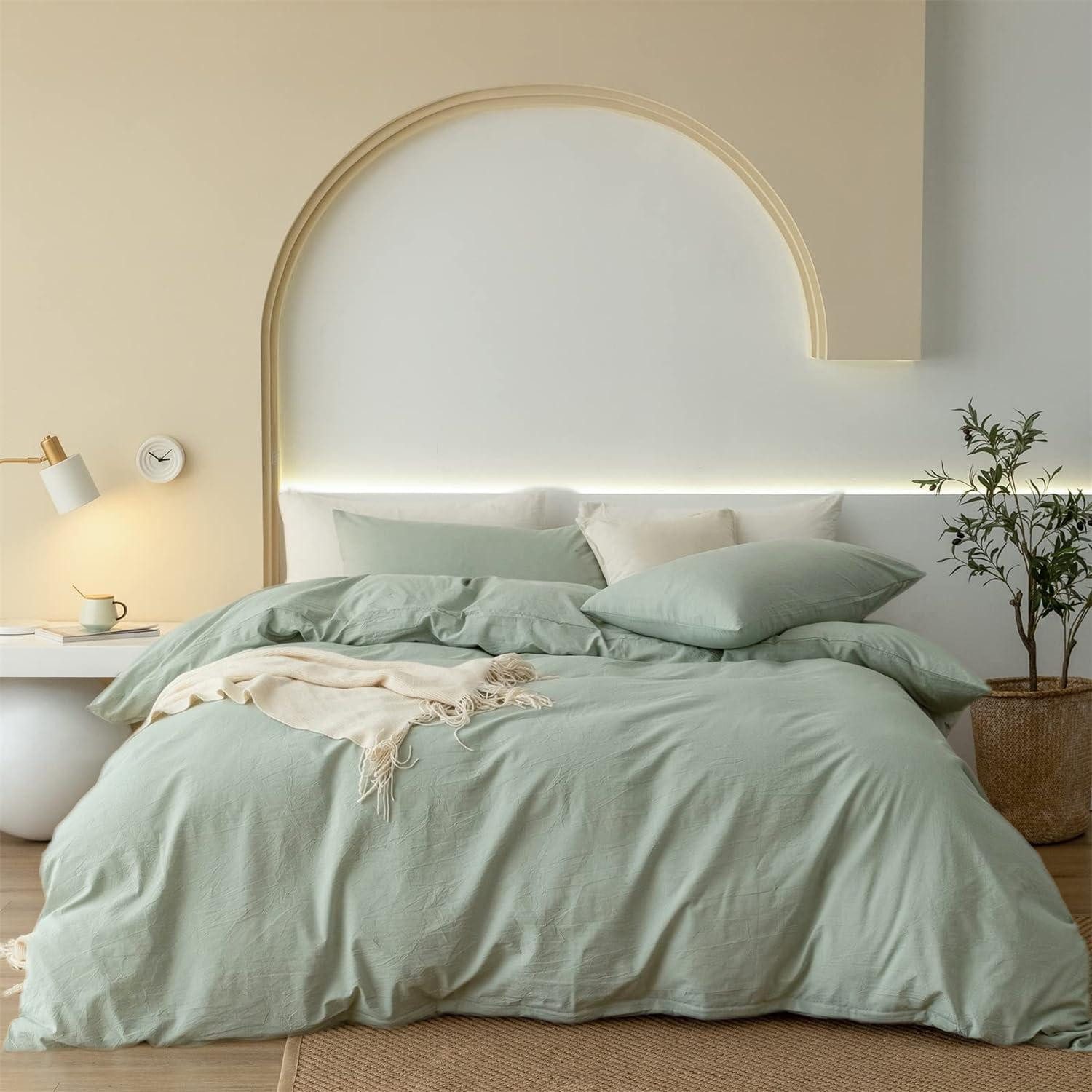 LuxusKollektion Bettwäsche Bettwäsche-Set Uni Baumwolle Grün 4-tlg. 135x200