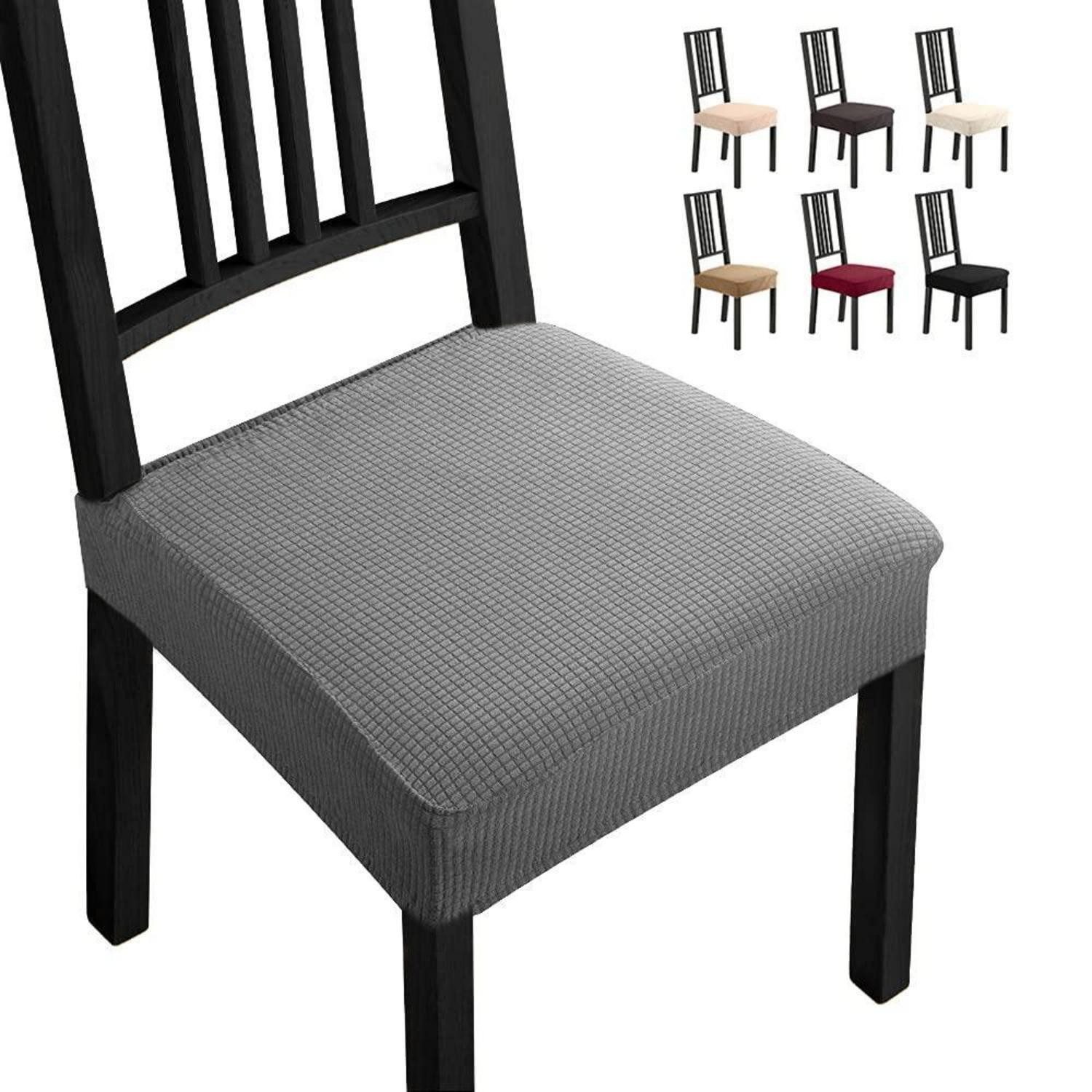 LuxusKollektion Stuhlhusse Stuhlhussen 6er Spannbezug Jacquard Fleckschutz Grau Paquet de 6