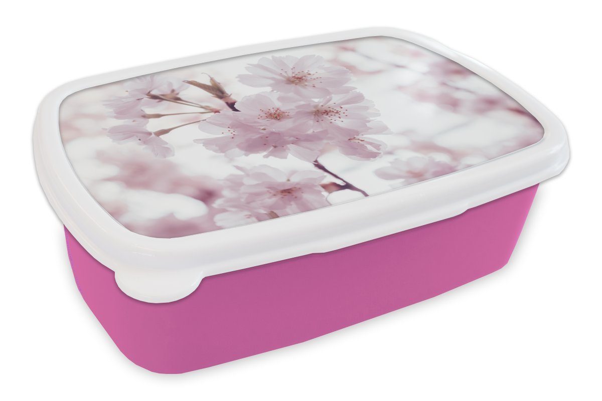 MuchoWow Lunchbox Blumen - Zweig - Blüte, Kunststoff, (2-tlg), Brotbox für Erwachsene, Brotdose Kinder, Snackbox, Mädchen, Kunststoff rosa