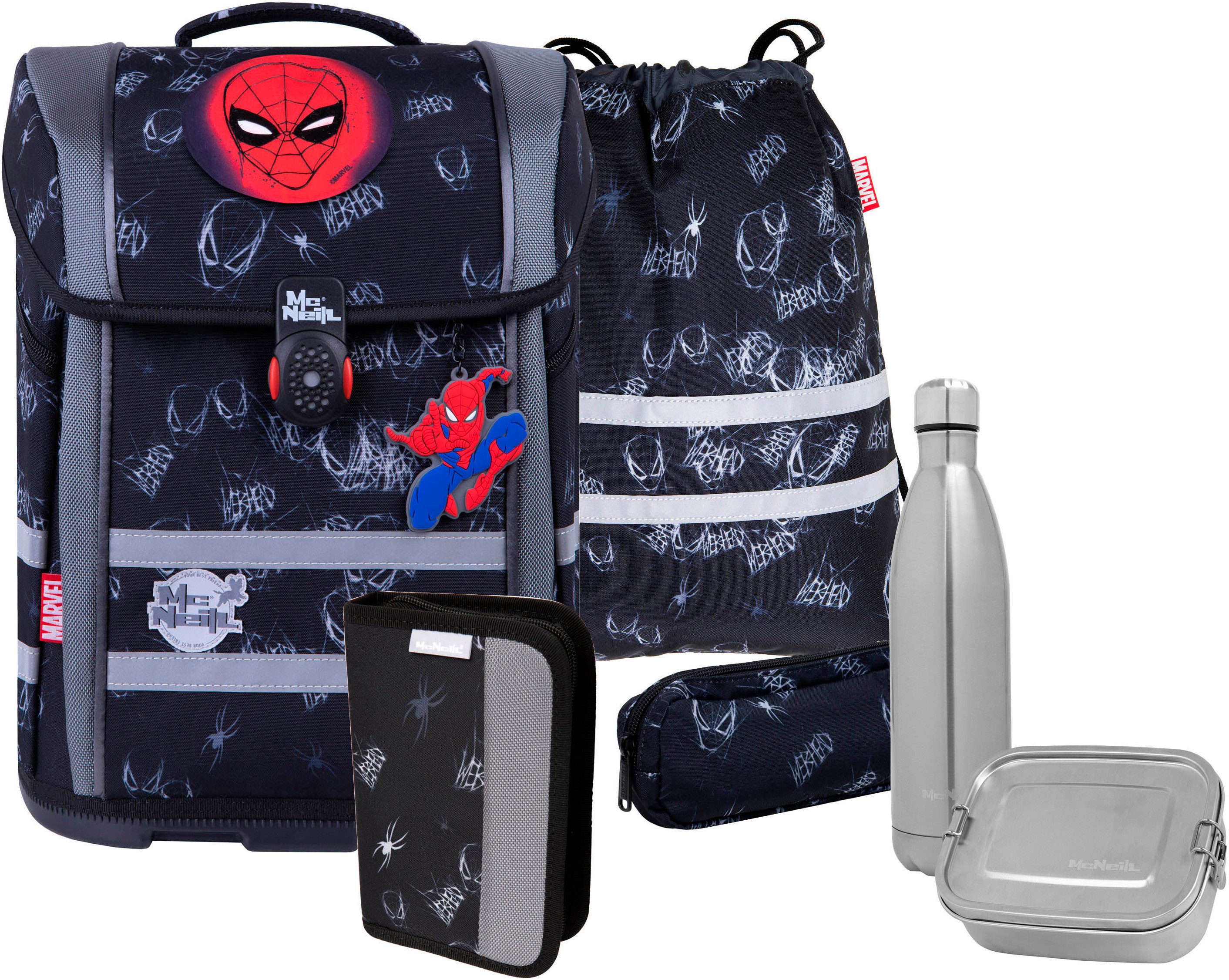 McNeill Schulranzen Perfecto, Spider Man II (Set, 5-tlg), inkl. Federmäppchen, Turnbeutel, Schlamperrolle & Motivmagnet