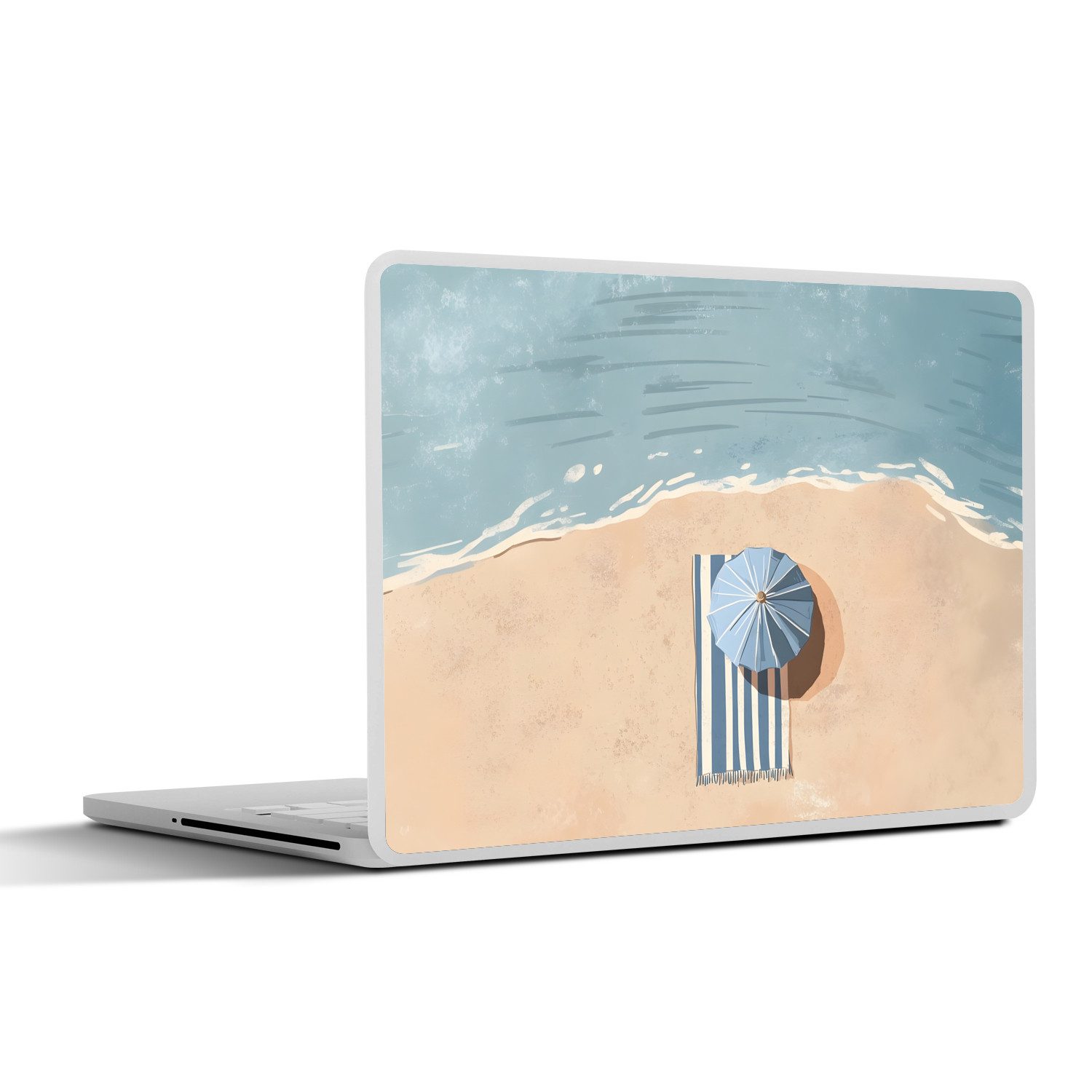 MuchoWow Laptop-Aufkleber Strandtuch - Streifen - Sonnenschirm - Strand, (1tlg), Aufkleber Geeignet für Laptops, Schutz vor Kratzern, Sticker, 31x22 cm