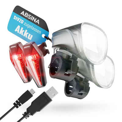 ABSINA Fahrradbeleuchtung 2x LED Fahrradlicht Set USB aufladbar - Scheinwerfer + Rücklicht Set