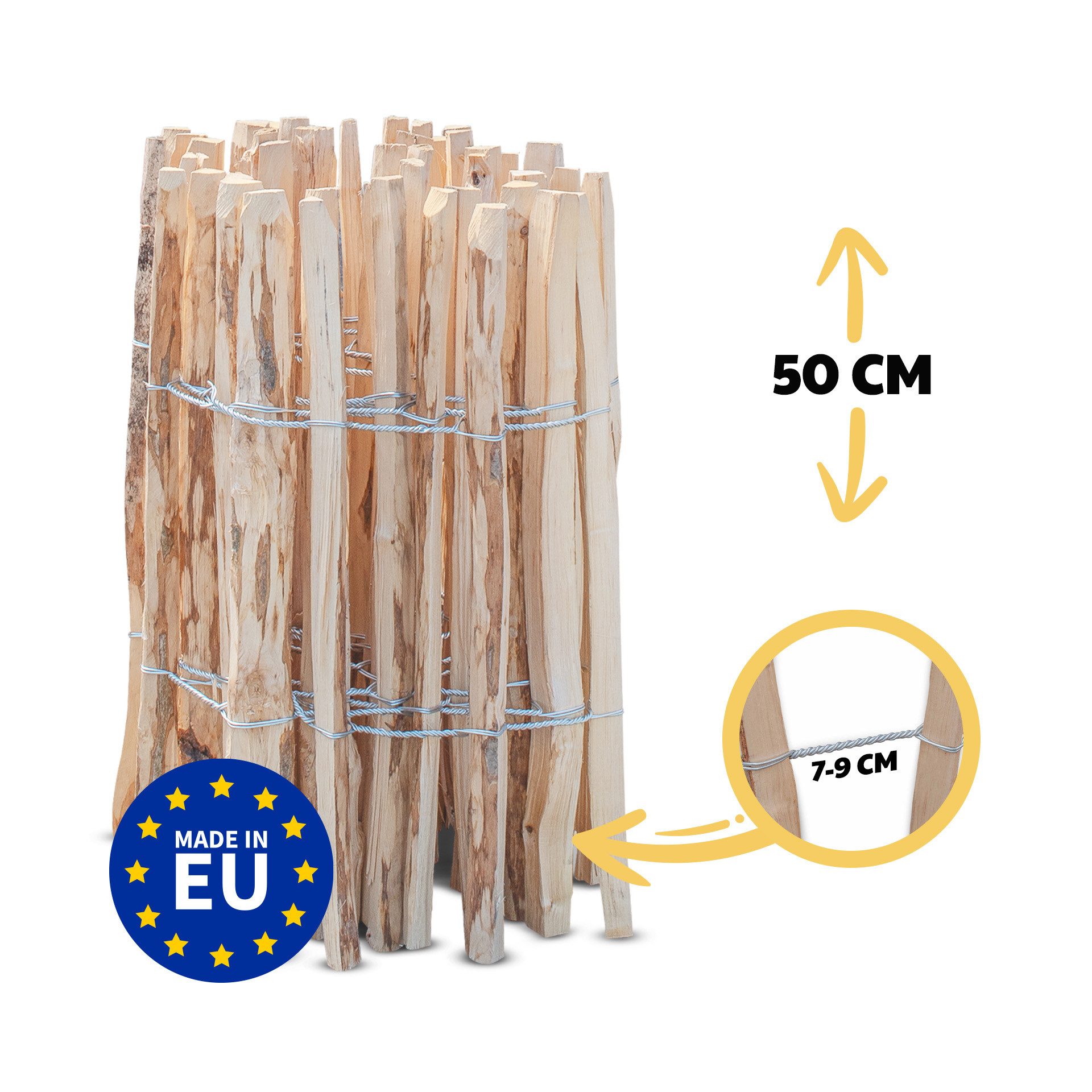 STILTREU Staketenzaun Staketenzaun Haselnuss - Höhe 50 cm, Länge 5 m, Lattenabstand 7-9 cm