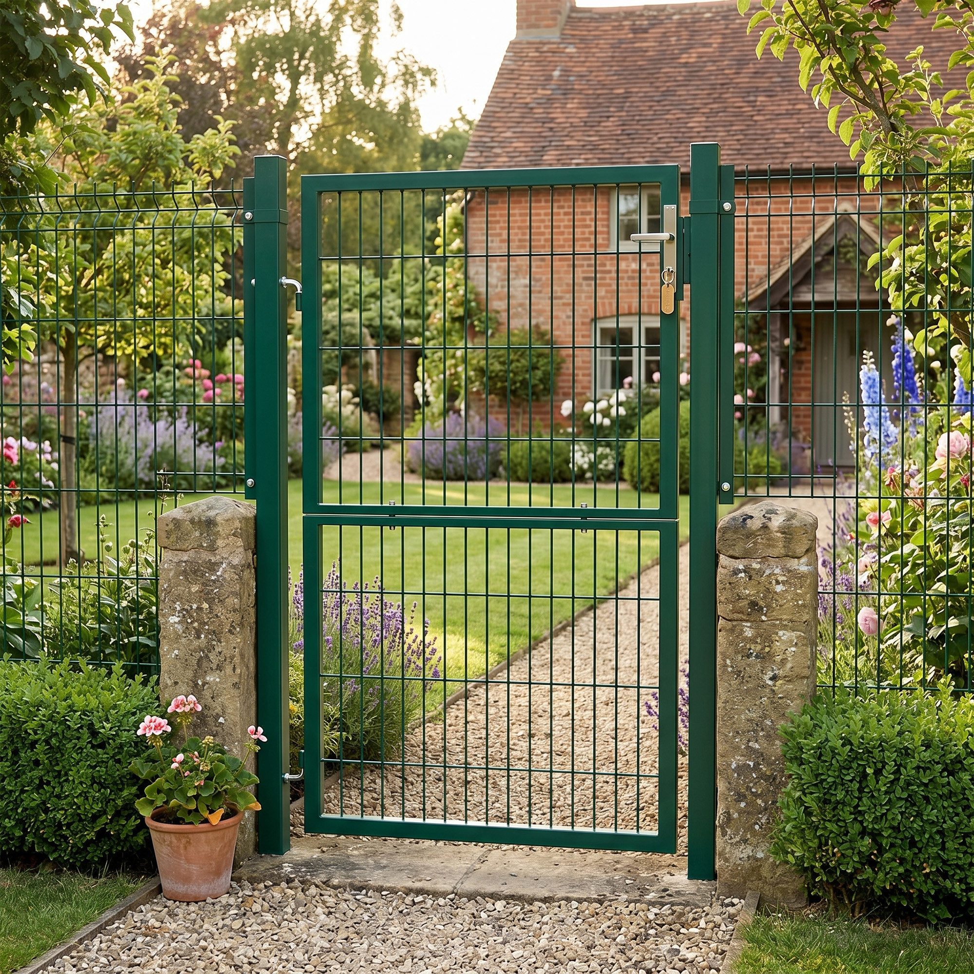 SONGMICS Gartentor Gartentür Zauntür Zauntor Gartenzaun mit Schloss, verzinkter Stahl, abschließbar, Tür 106×100/125/150/160/180cm (B×H)