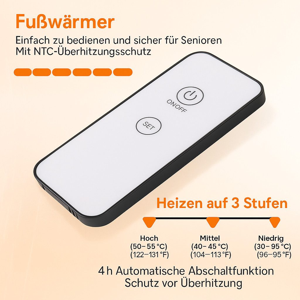 Diyarts Heizdecke elektrischer Fußwärmer, mit Fernbedienung, 1-tlg, Fußwärmer mit Fernbedienung – 3 Stufen, sicher & platzsparend