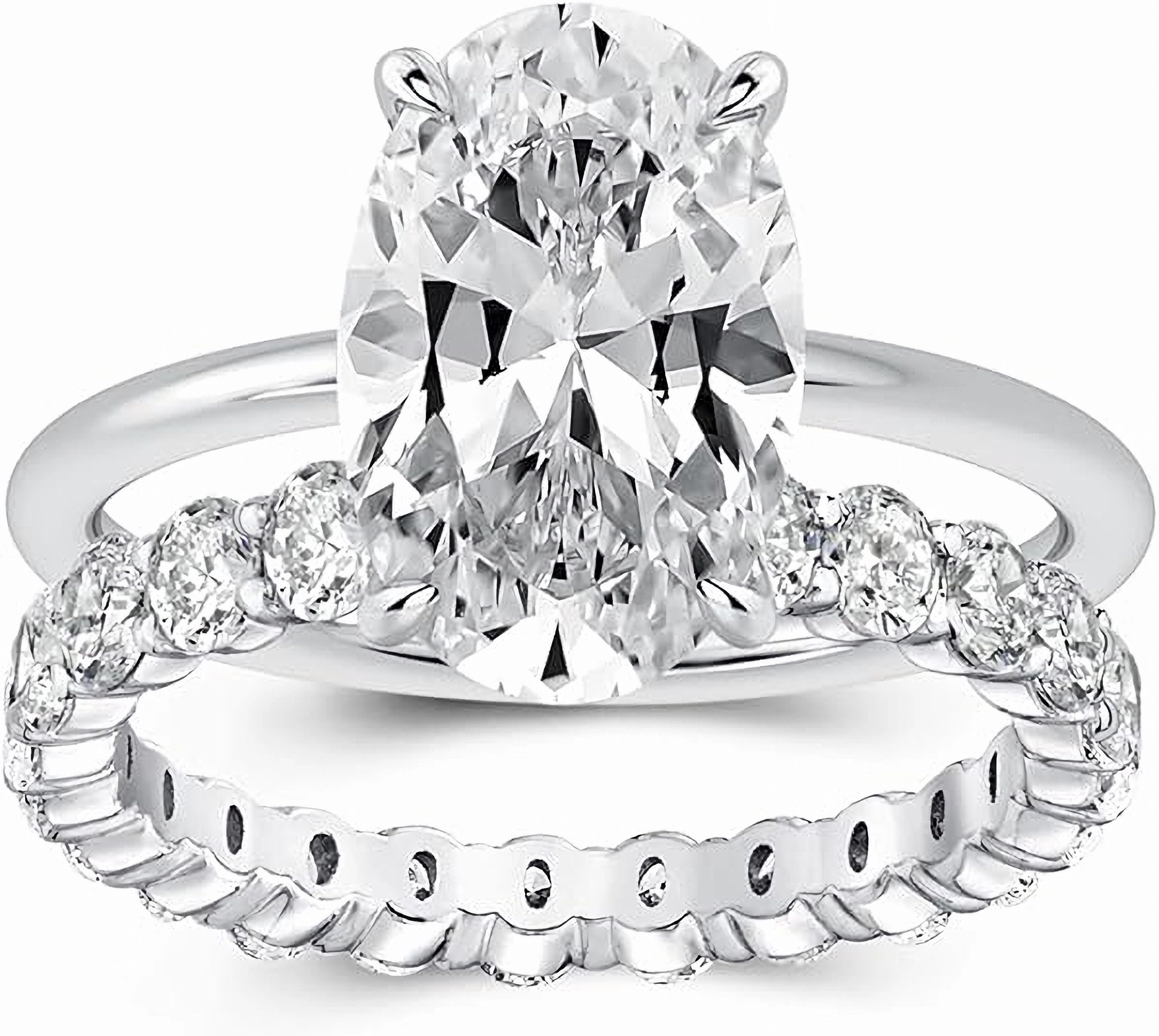 Jumpeak Trauring 3.5ct D vvs2,Labordiamant,Prächtig,Trauringe Ehering Set 2 teilig, stapelbar, Diamant imElliptisches Schneiden, Hochzeitsgeschenk