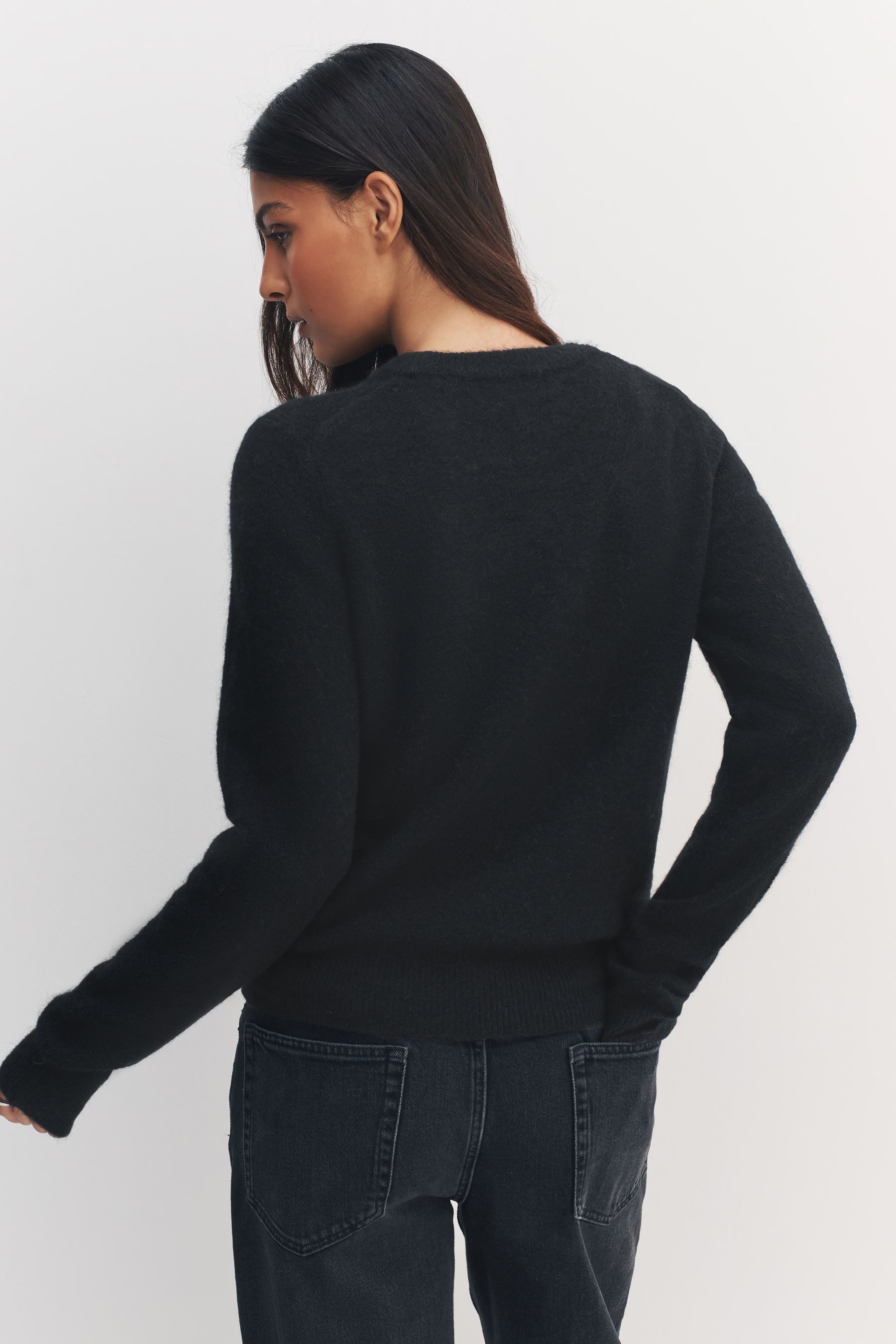 Next Strickpullover Bestickter Rundhalspullover aus Wollgemisch (1-tlg)