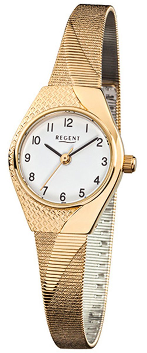 Regent Quarzuhr Regent Damen-Armbanduhr gold Analog F-745, Damen Armbanduhr oval, klein (ca. 23x30mm), Edelstahl, ionenplattiert