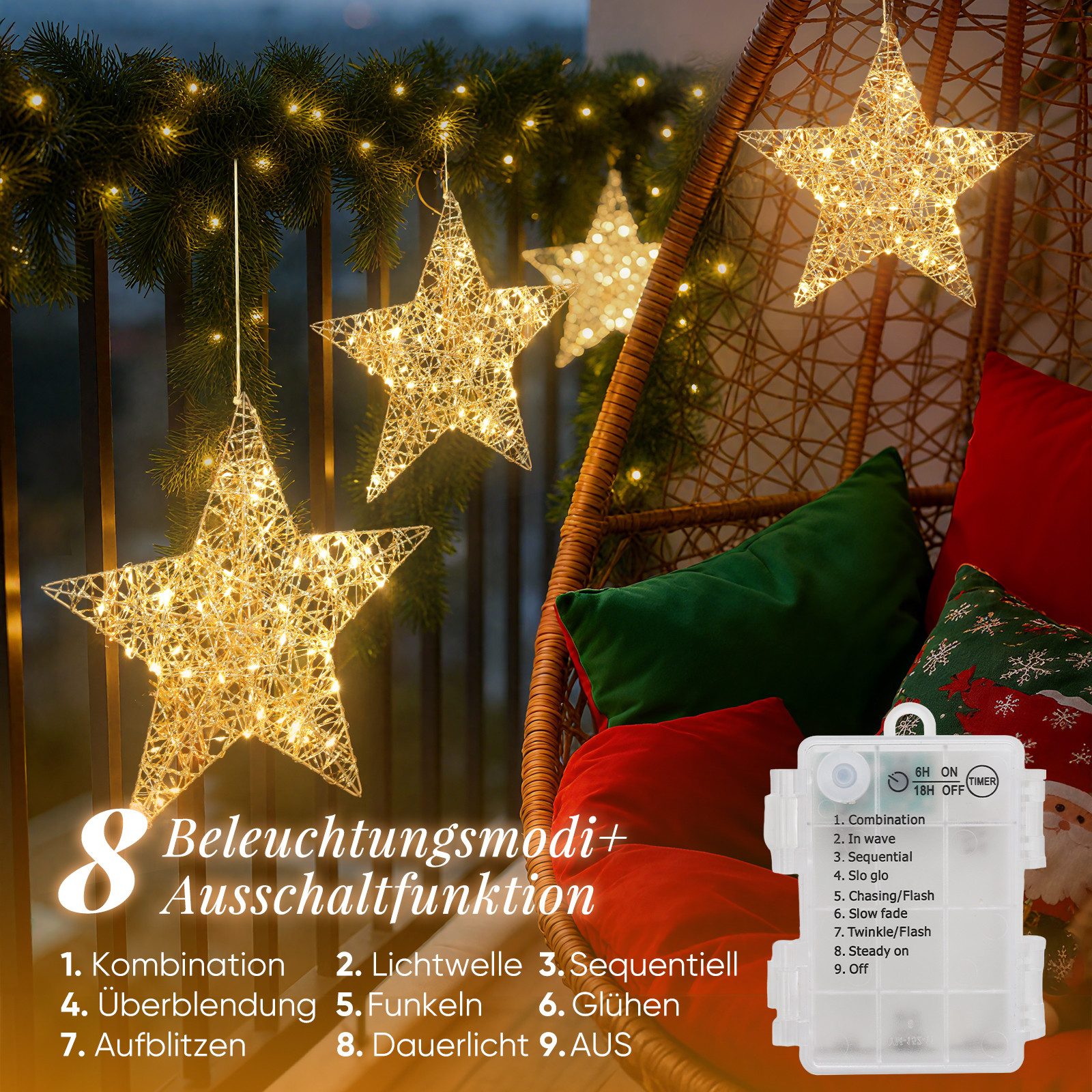 Salcar LED-Lichterkette LED Stern Dekoleuchte Warmweiß günstig online kaufen