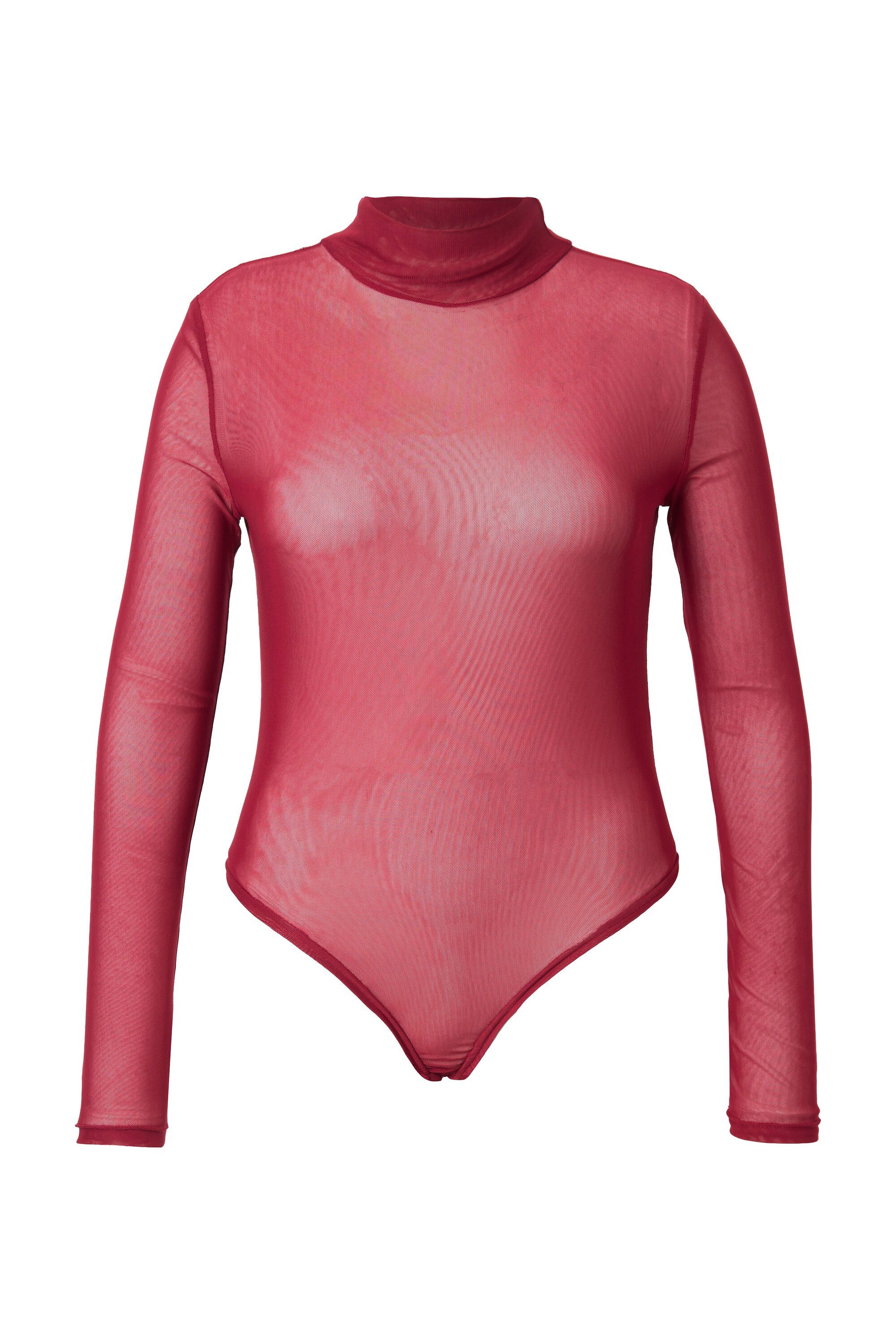 Ulla Popken Longsleeve Body Mesh Slim Fit Stehkragen Langarm