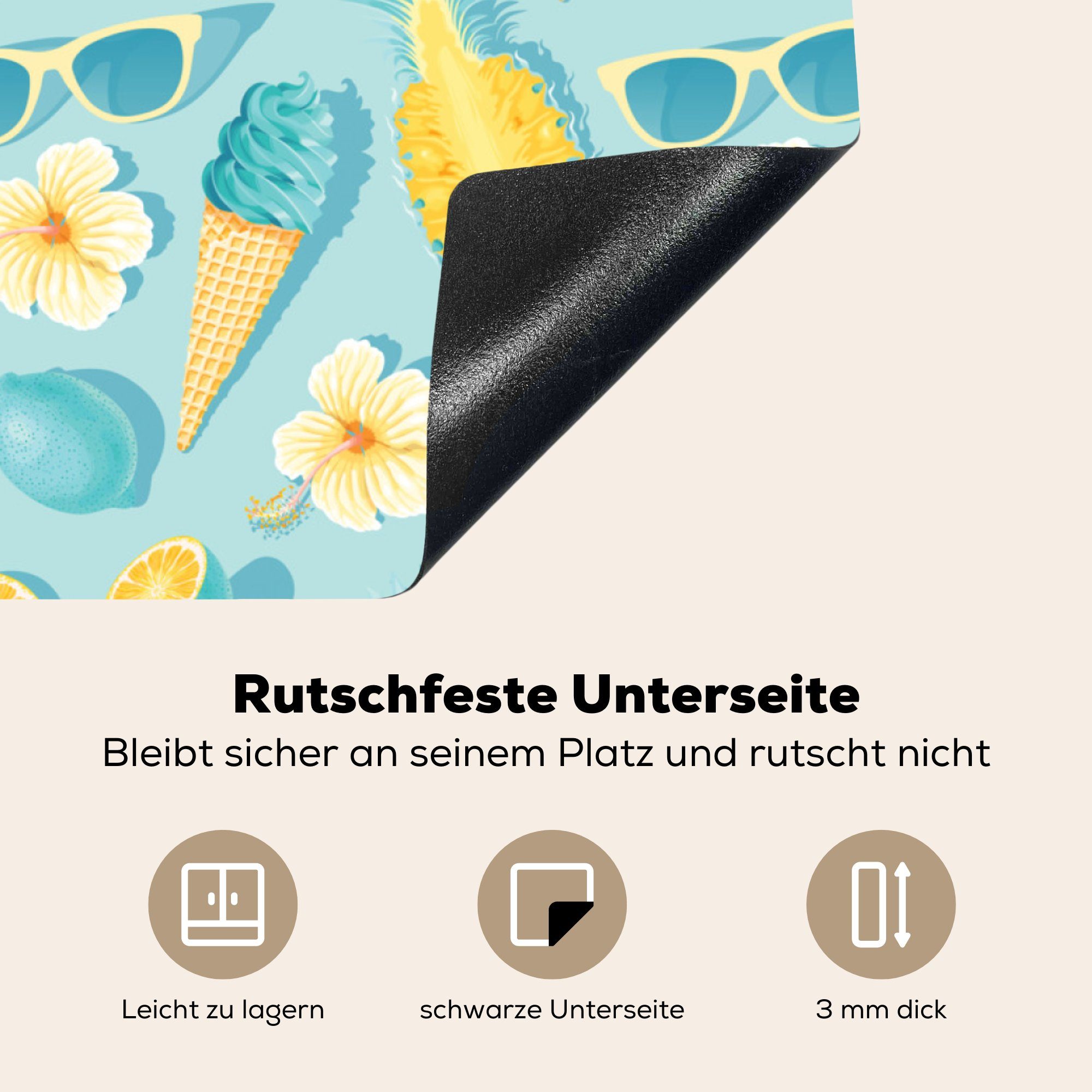 küche Vinyl, MuchoWow Arbeitsplatte für Herdblende-/Abdeckplatte tlg), - Ceranfeldabdeckung, - Sommer cm, Elemente Muster, 78x78 Blau (1 -