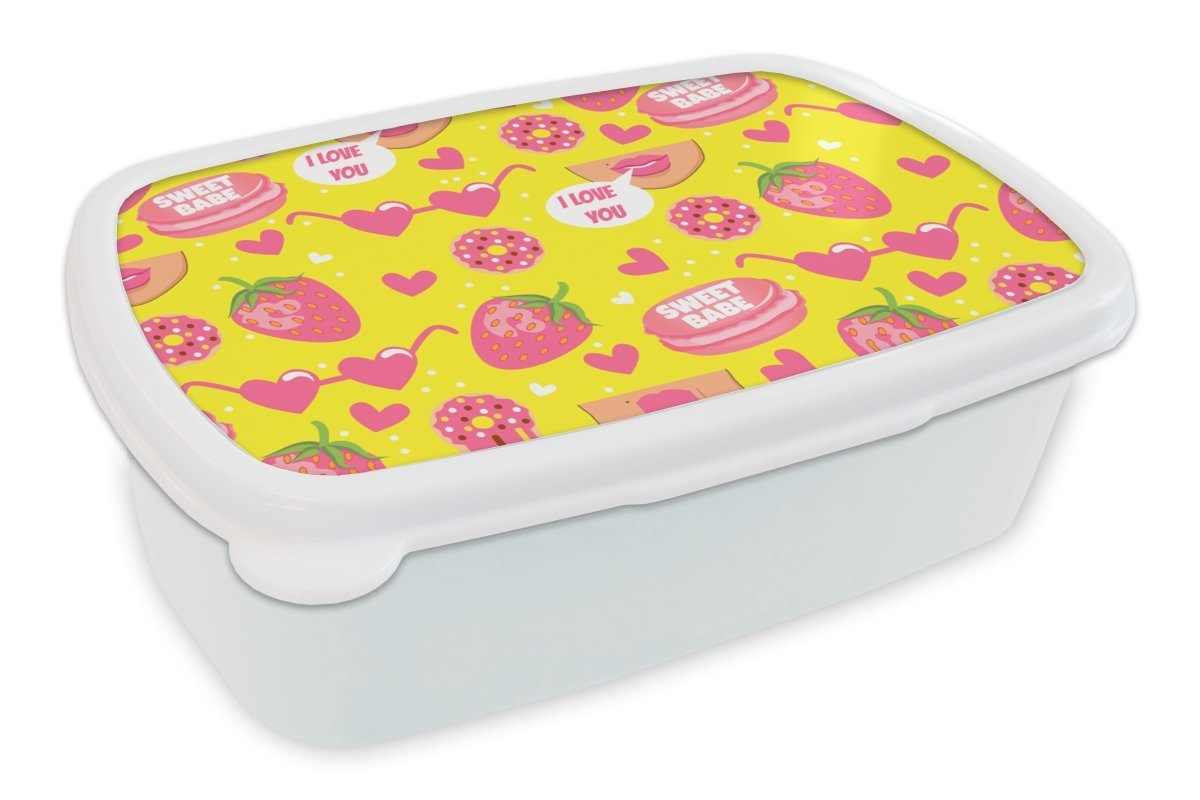 Muster Lebensmittel für Erwachsene, MuchoWow Jungs - Kinder und - und für Rosa, Brotdose, (2-tlg), Mädchen Lunchbox Brotbox Kunststoff, weiß