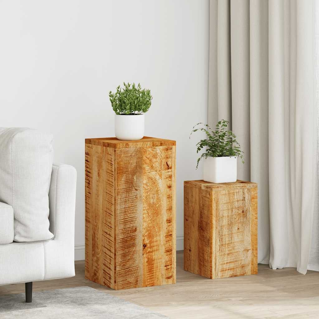 furnicato Blumenständer Pflanzenständer-Set aus Vollholz, 28x28x59 cm & 23x23x39 cm, Handgefertigter Beistelltisch als stabiler Telefonständer für Home