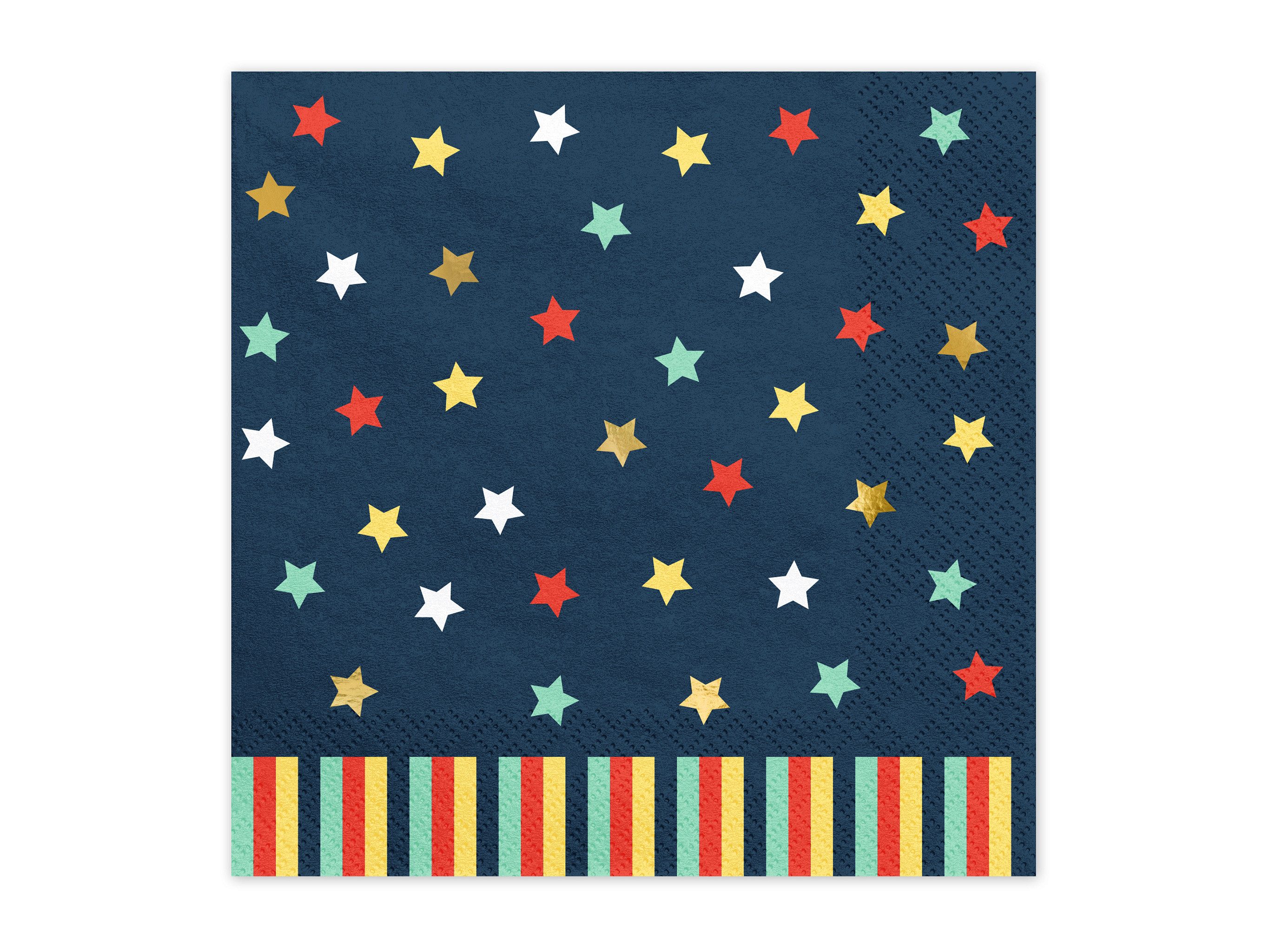 partydeco Papierserviette, Servietten Papier 33x33cm 3-lagig Sterne Motiv 12 Stück Dunkelblau