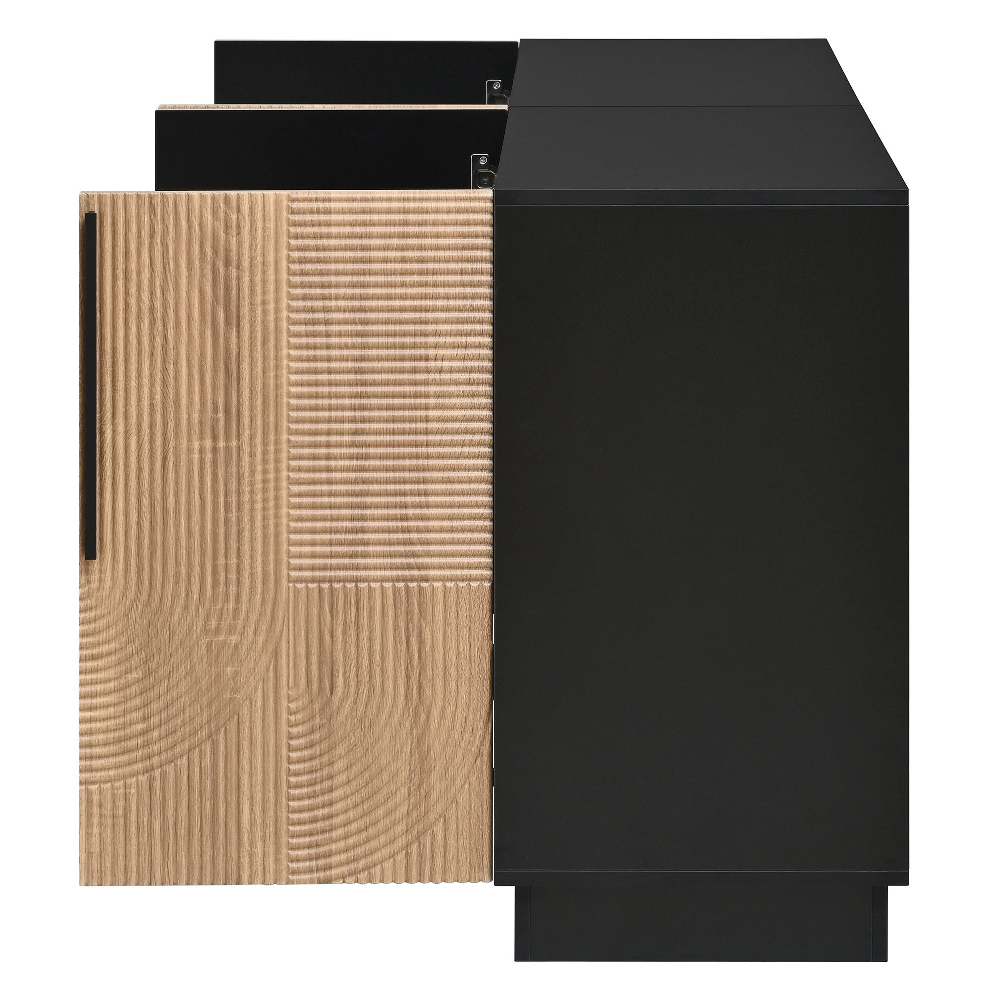 Merax Sideboard mit Relieffront, Wohnzimmerschrank Flurschrank Esszimmerschrank (1 St), Kommode mit 4 Türen, Metallgriffe & Stauraum, 160x42x76cm