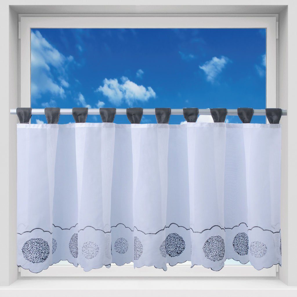 Schlaufen, Schwarz gepunktet Schlaufen, transparent, Bistrogardine Küchengardine 150cm Transparente in Arsvita, x Vorhang, Farben Voile, vielen mit (BxL), 45cm
