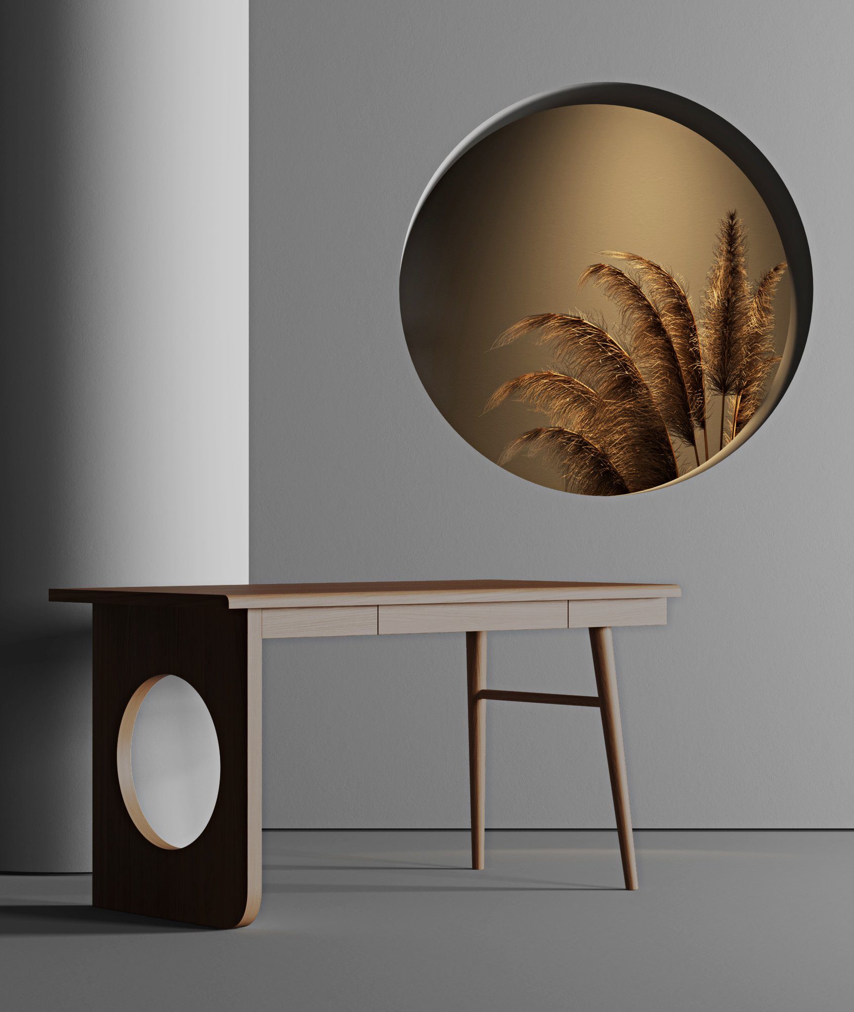 Woodman Schreibtisch Bau, edles Holzfurnier aus Nussbaum, Breite 140 cm, FSC®