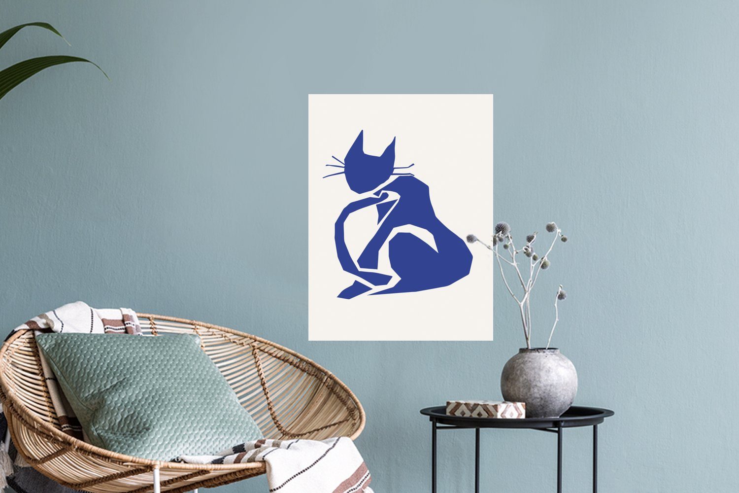Matisse - Wohnzimmer, Haustiere - Katze Wandsticker Blau - (1 Wandtattoo, Selbstklebend, St), Wandaufkleber, MuchoWow Schlafzimmer